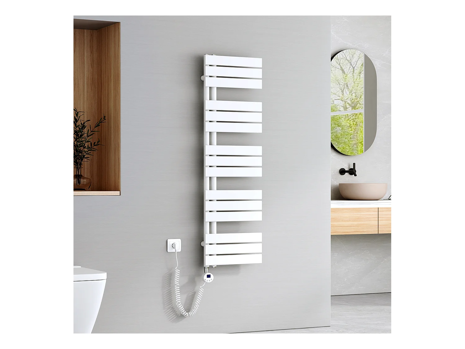 EMKE Sèche-Serviettes Électrique Panneau avec élément chauffant thermostat, baguette chauffante avec minuterie, Blanc 1320x400mm 600W
