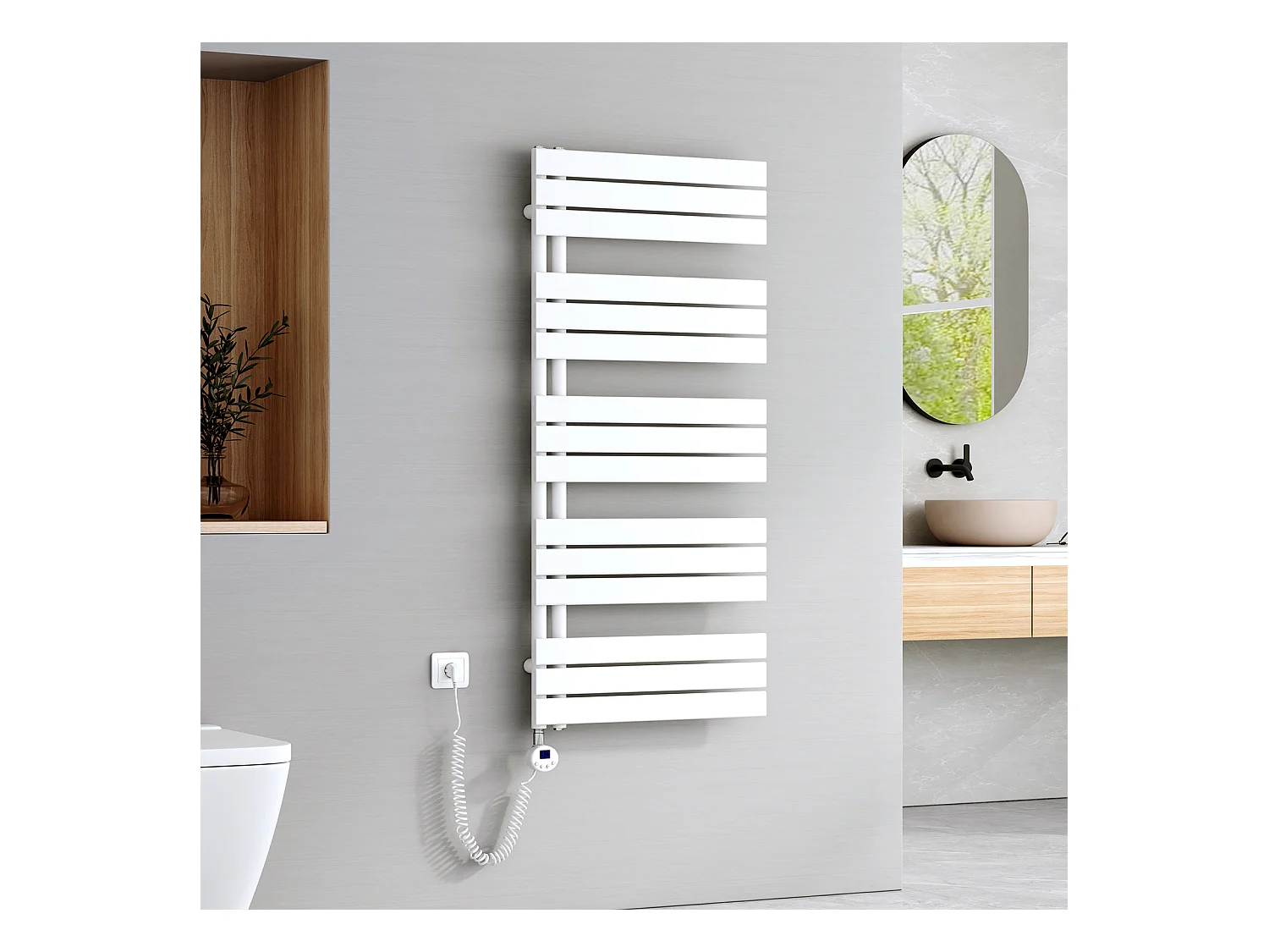 EMKE Sèche-Serviettes Électrique Panneau avec élément chauffant thermostat, baguette chauffante avec minuterie, Blanc 1320x600mm 800W