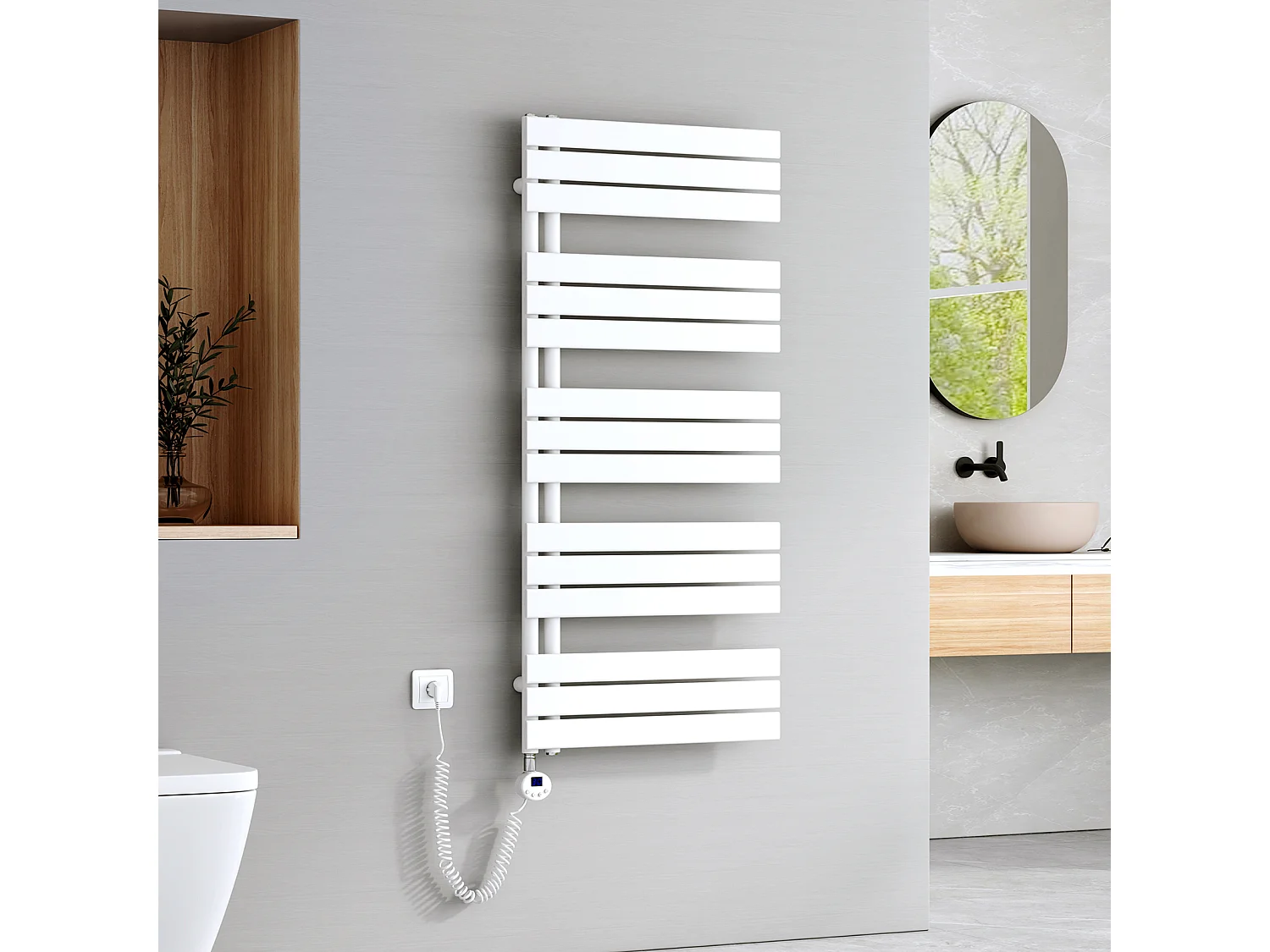 EMKE Sèche-Serviettes Électrique Panneau avec élément chauffant thermostat, baguette chauffante avec minuterie, Blanc 1320x600mm 800W