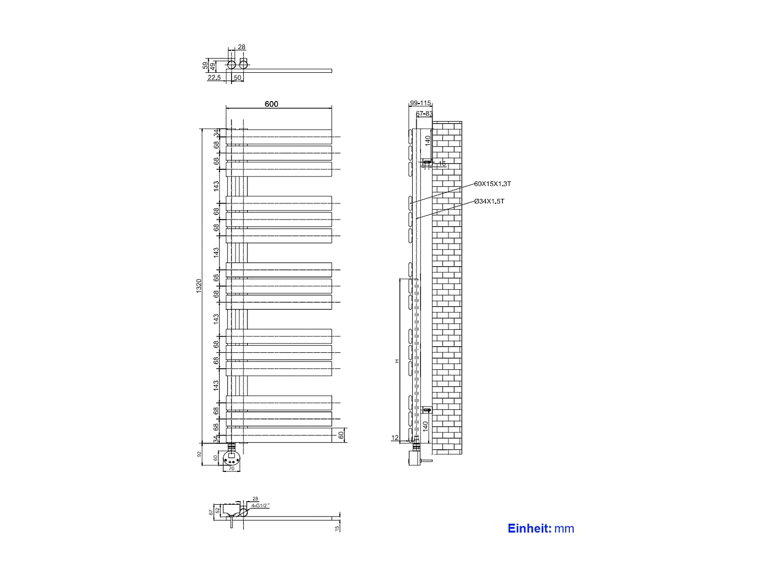 EMKE Sèche-Serviettes Électrique Panneau avec élément chauffant thermostat, baguette chauffante avec minuterie, Blanc 1320x600mm 800W