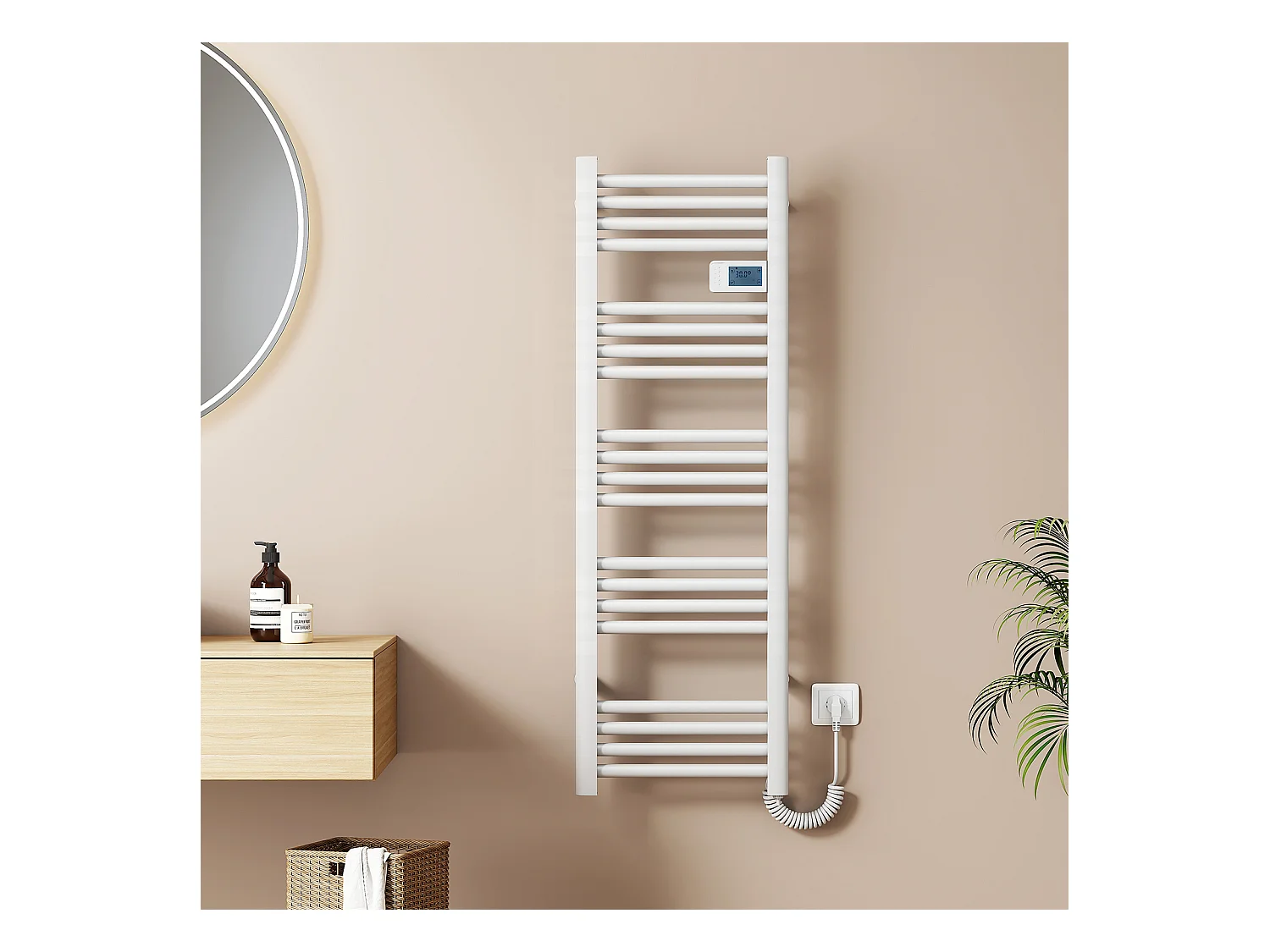 EMKE Sèche-Serviettes Électrique 1200 x 400 mm, Porte-serviettes de salle de bain électrique avec interrupteur tactile et minuterie, Blanc, 450W