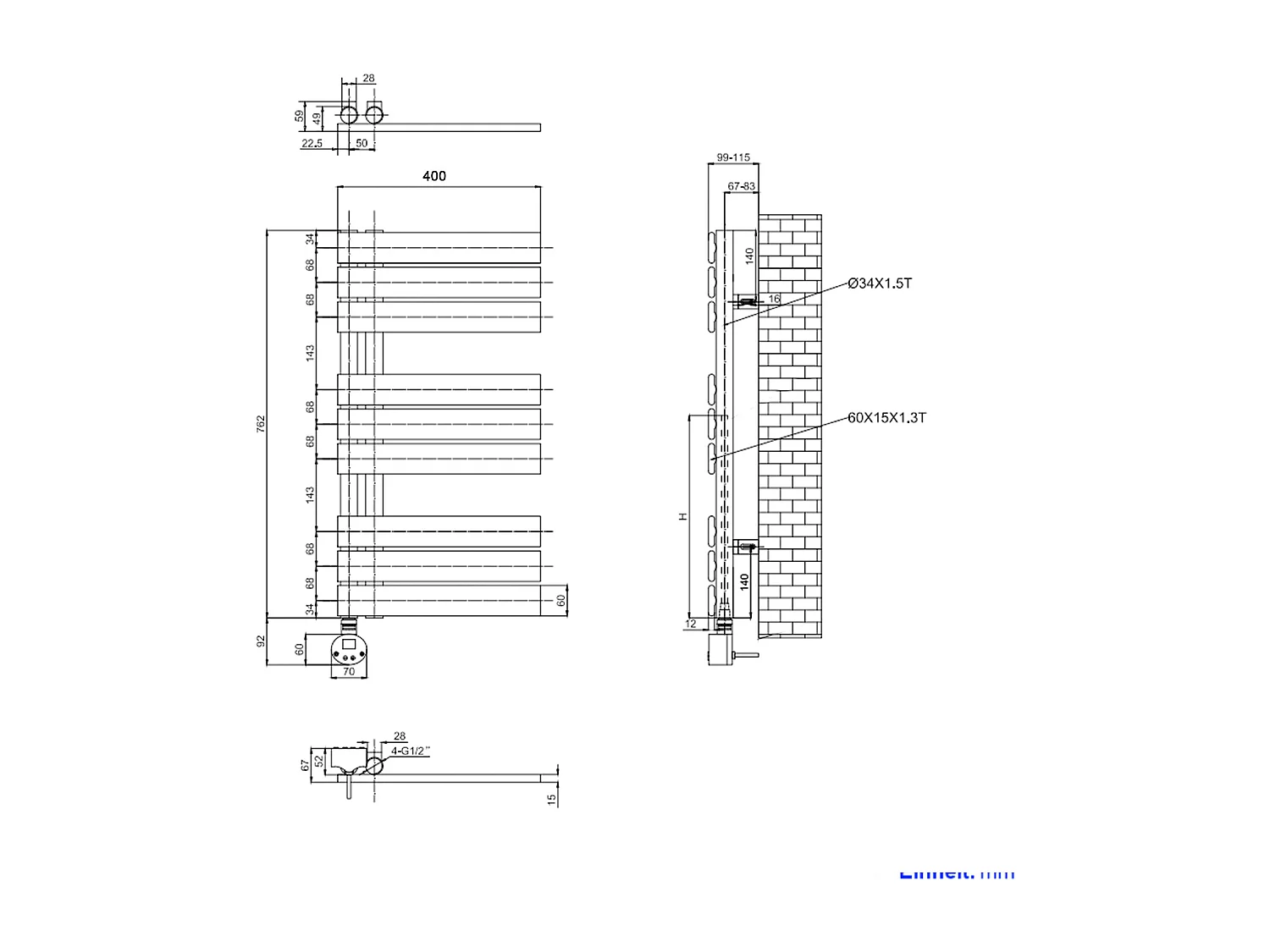 EMKE Sèche-Serviettes Électrique Panneau avec élément chauffant thermostat, baguette chauffante avec minuterie, Blanc 762x400mm 400W