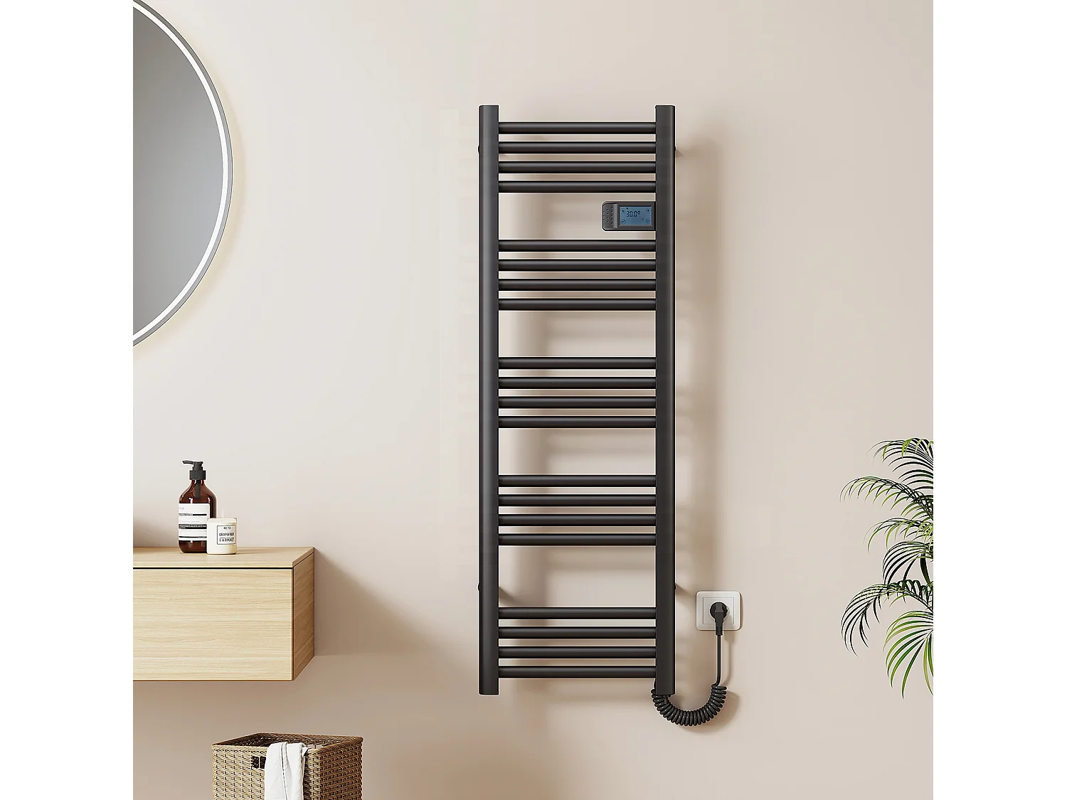 EMKE Elektrische Handdoekradiator - Met Smart Thermostaat - Mat Zwart - 120x40 cm - 450W - Badkamer Radiator - Elektrische Radiator