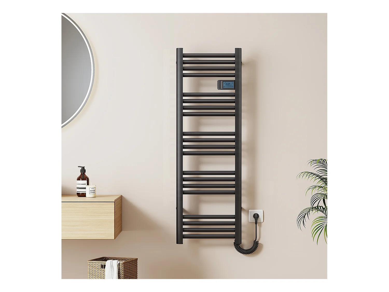 EMKE Elektrische Handdoekradiator - Met Smart Thermostaat - Mat Zwart - 120x40 cm - 450W - Badkamer Radiator - Elektrische Radiator