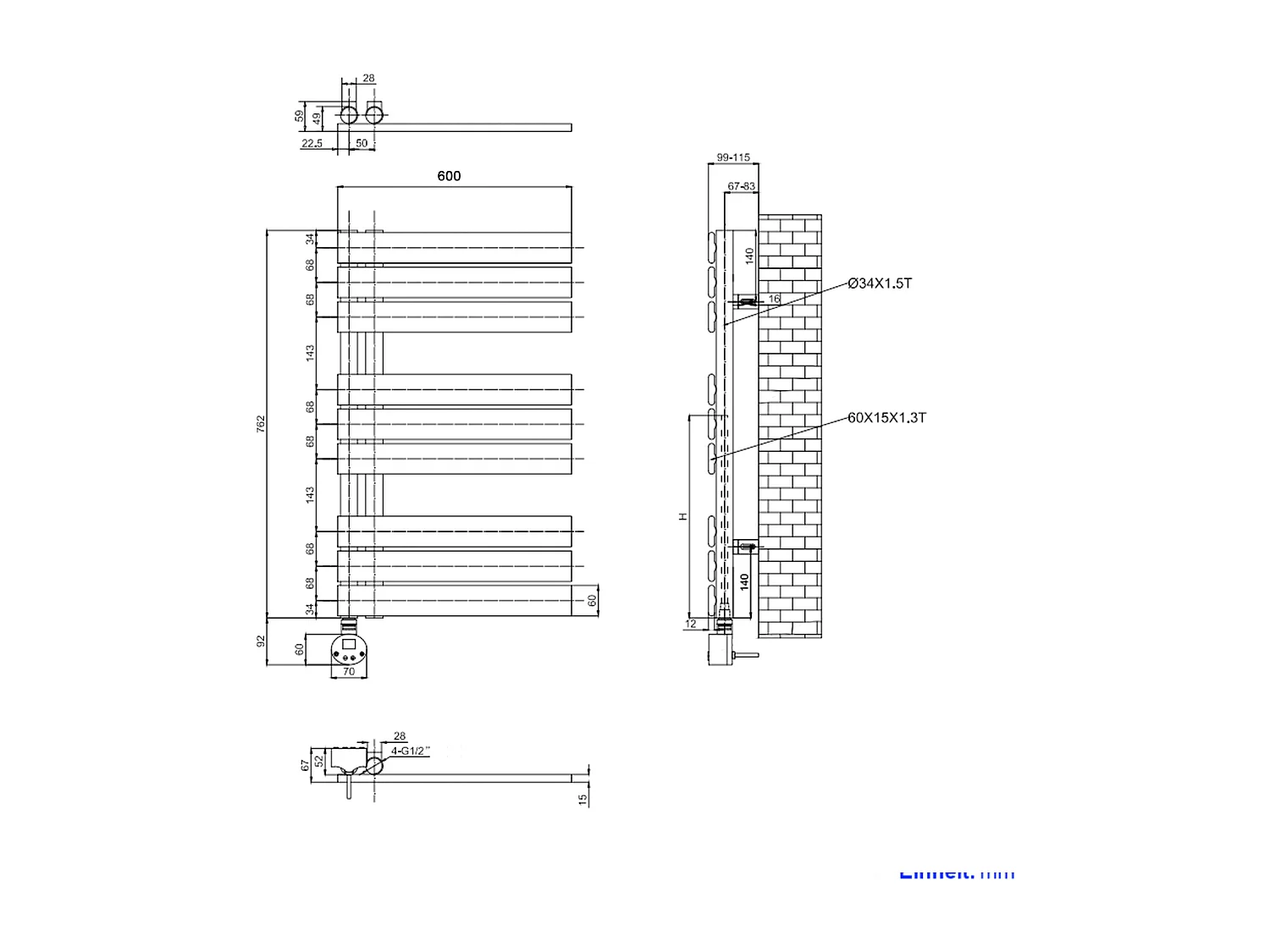 EMKE Elektrische Handdoekradiator - Glanzend Wit - 76x60 cm - 400W - Badkamer Radiator