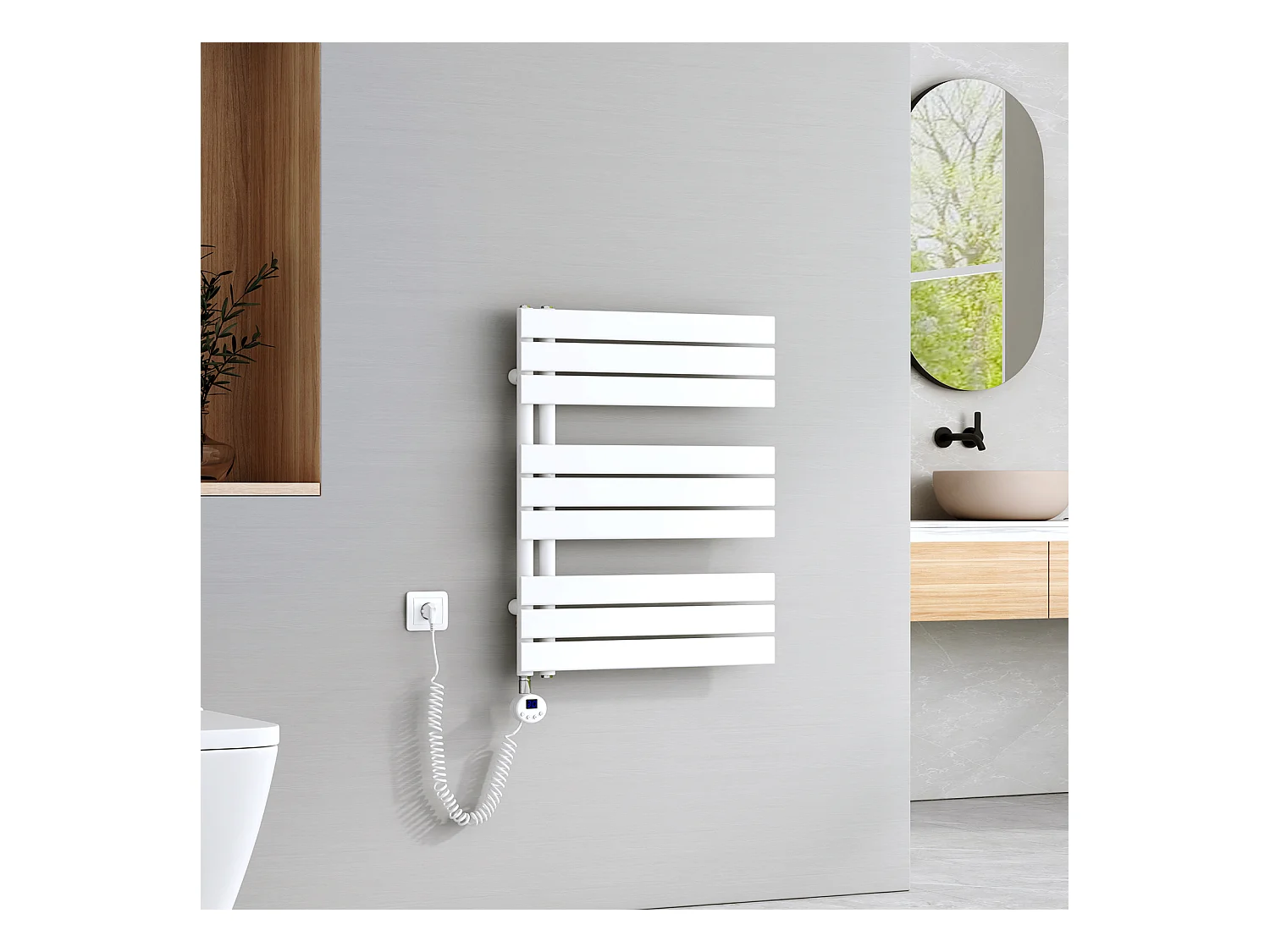 EMKE Sèche-Serviettes Électrique Panneau avec élément chauffant thermostat, baguette chauffante avec minuterie, Blanc 762x600mm 400W