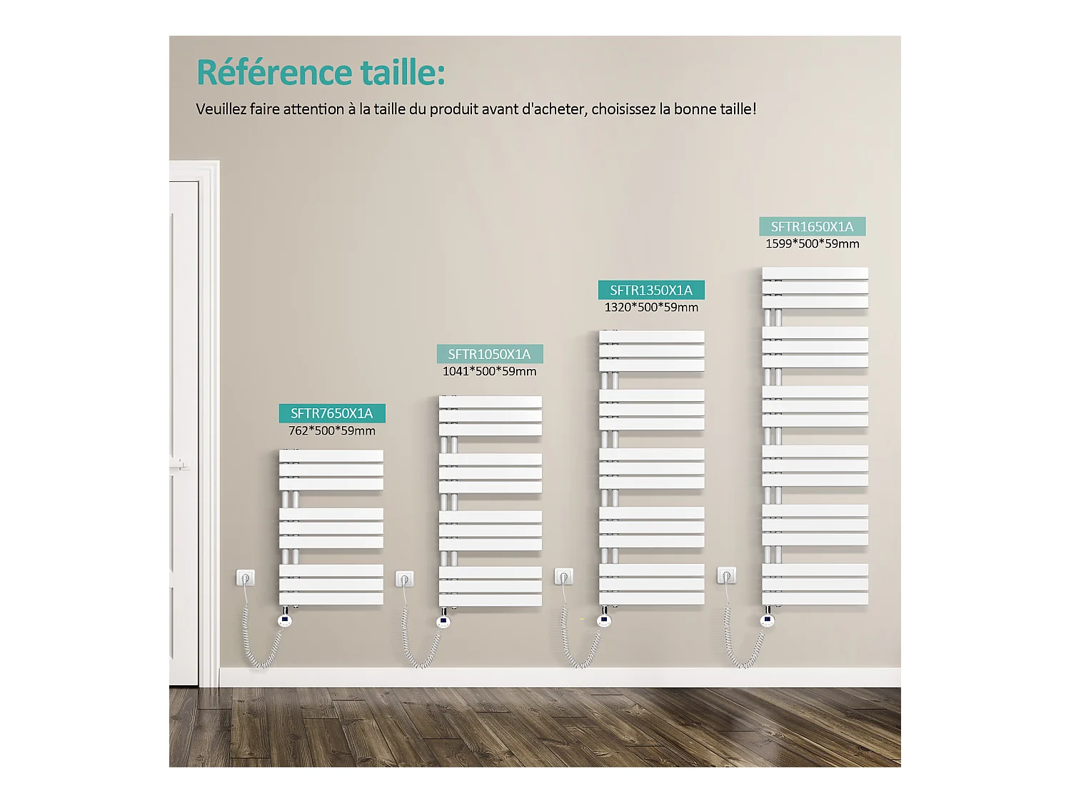 EMKE Sèche-Serviettes Électrique Panneau avec élément chauffant thermostat, baguette chauffante avec minuterie, Blanc 762x600mm 400W