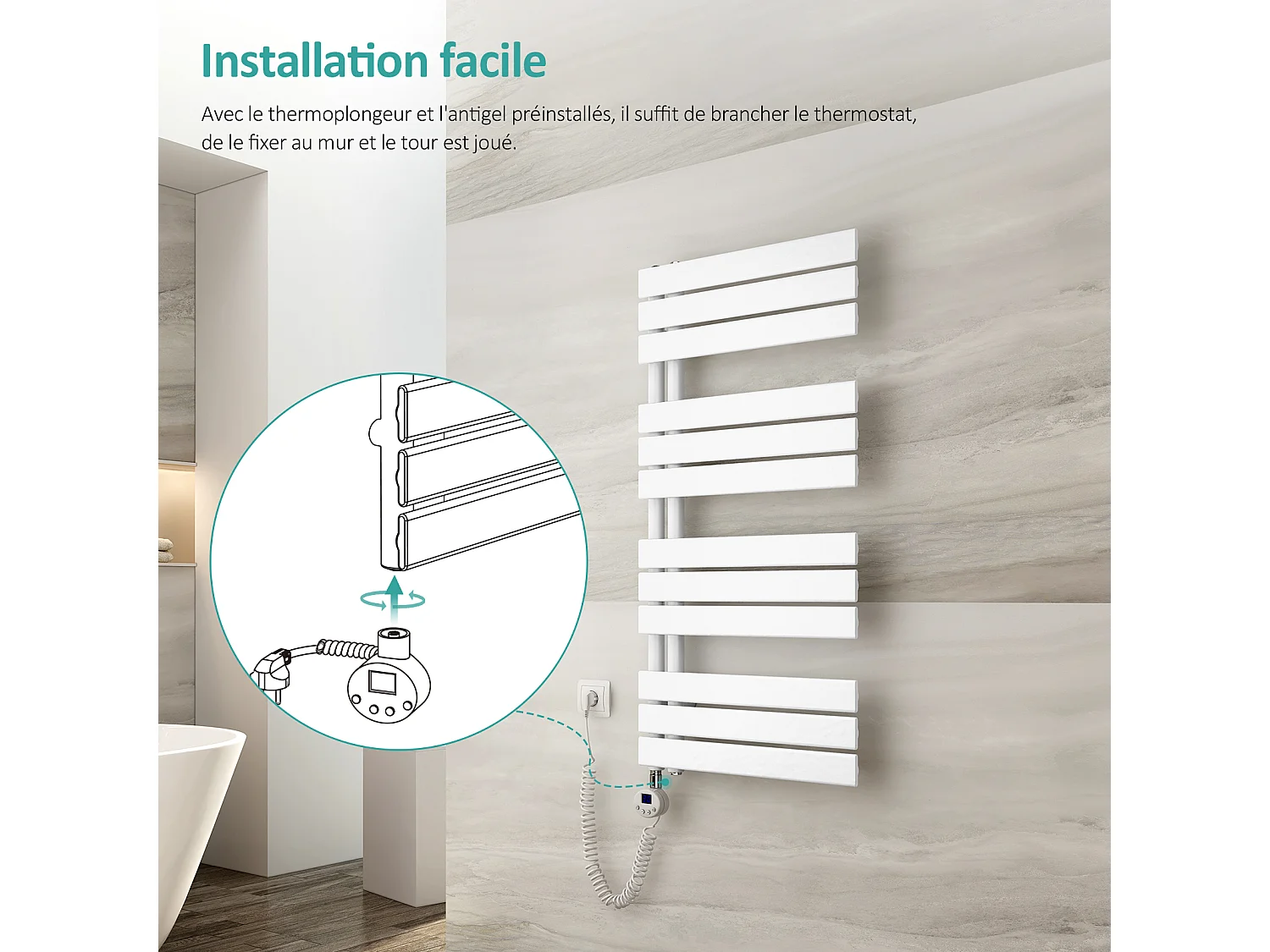 EMKE Elektrische Handdoekradiator - Glanzend Wit - 76x60 cm - 400W - Badkamer Radiator