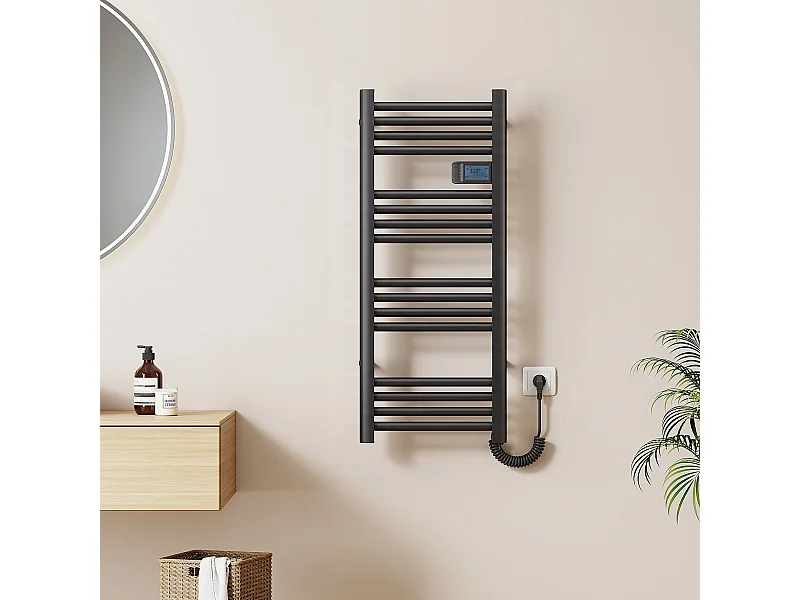 EMKE Sèche-Serviettes Électrique 960 x 400 mm, Porte-serviettes de salle de bain électrique avec interrupteur tactile et minuterie, Noir, 300W