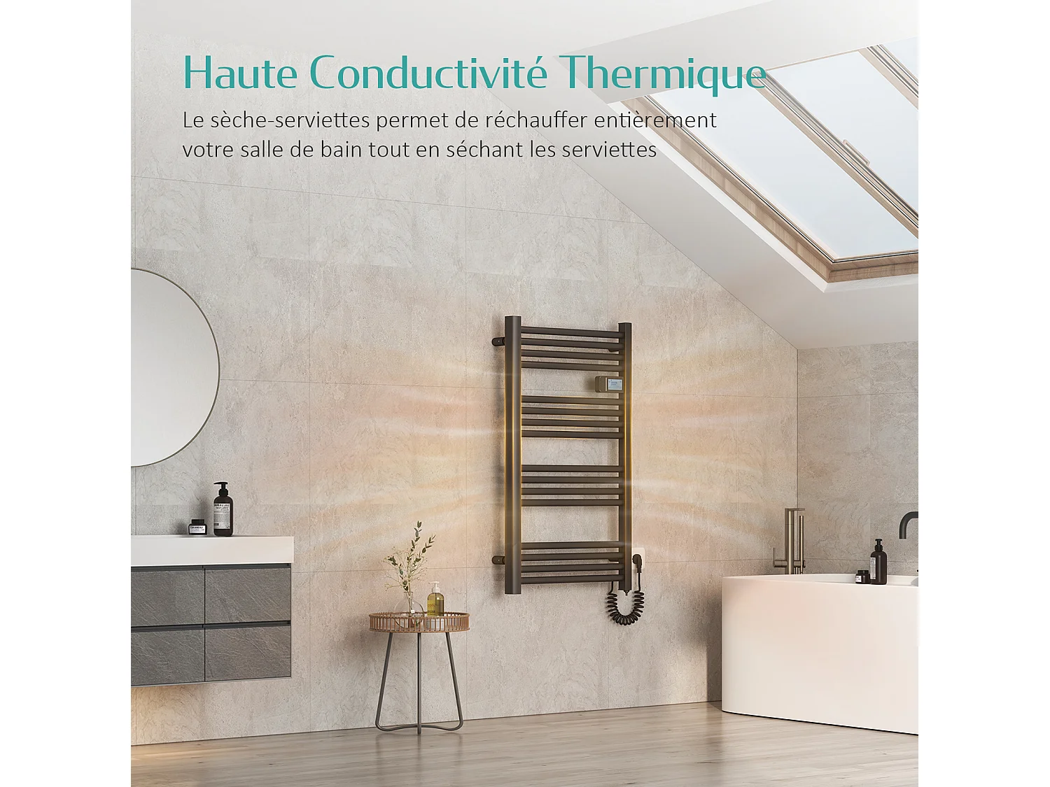 EMKE Sèche-serviette électrique Aluminium Commande tactile Température réglable - 960 x 540 mm Noir 500W