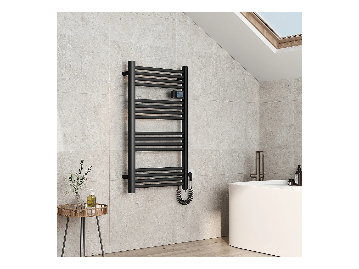 EMKE Sèche-serviette électrique Aluminium Commande tactile Température réglable - 960 x 540 mm Noir 500W