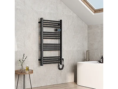 EMKE Elektrische Handdoekradiator - Met Smart Thermostaat - Mat Zwart - 96x54 cm - 500W - Badkamer Radiator - Elektrische Radiator