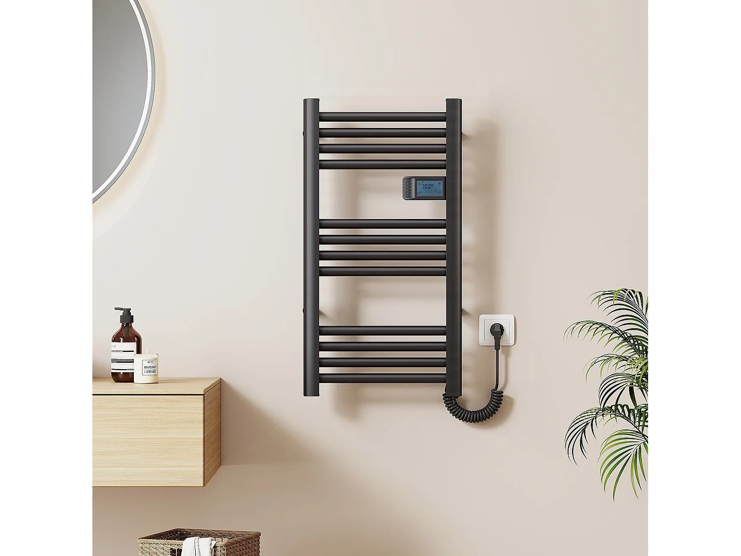 EMKE Elektrische Handdoekradiator - Met Smart Thermostaat - Mat Zwart - 75x40 cm - 180W - Badkamer Radiator - Elektrische Radiator