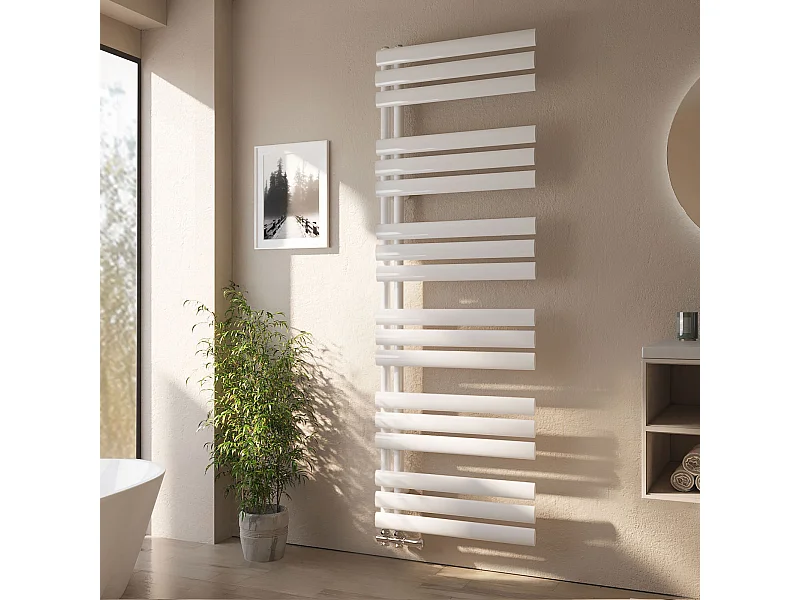 Sèche-serviette eau chaude EMKE raccord latéral radiateur sèche-serviettes blanc 174 × 60 cm 782 watts