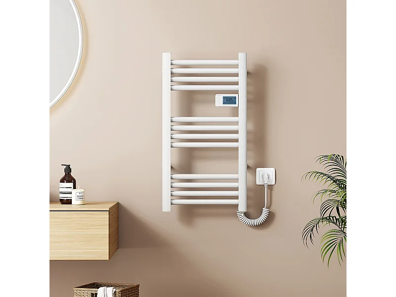 Scaldasalviette elettrico EMKE 750 x 400 mm, con interruttore tattile e timer, bianco, 180W