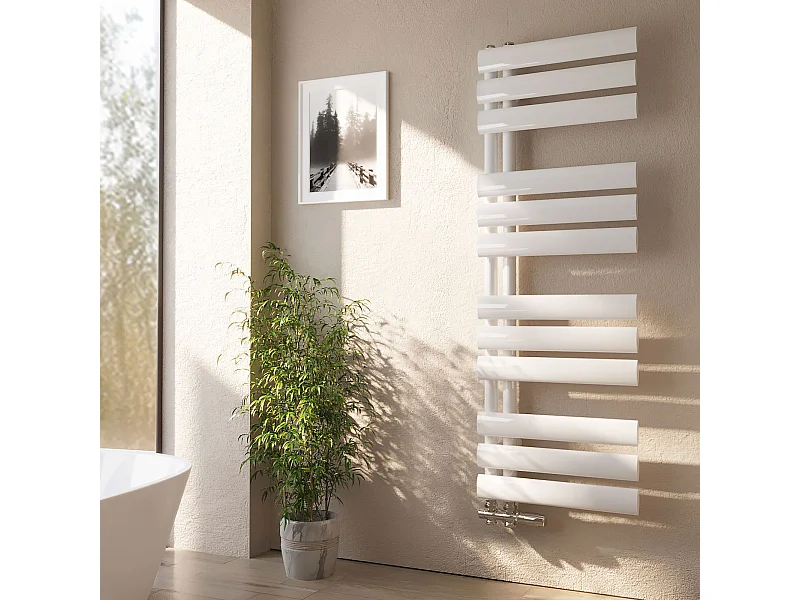 Sèche-serviette eau chaude EMKE raccord latéral radiateur sèche-serviettes blanc 112 × 40 cm 385 watts