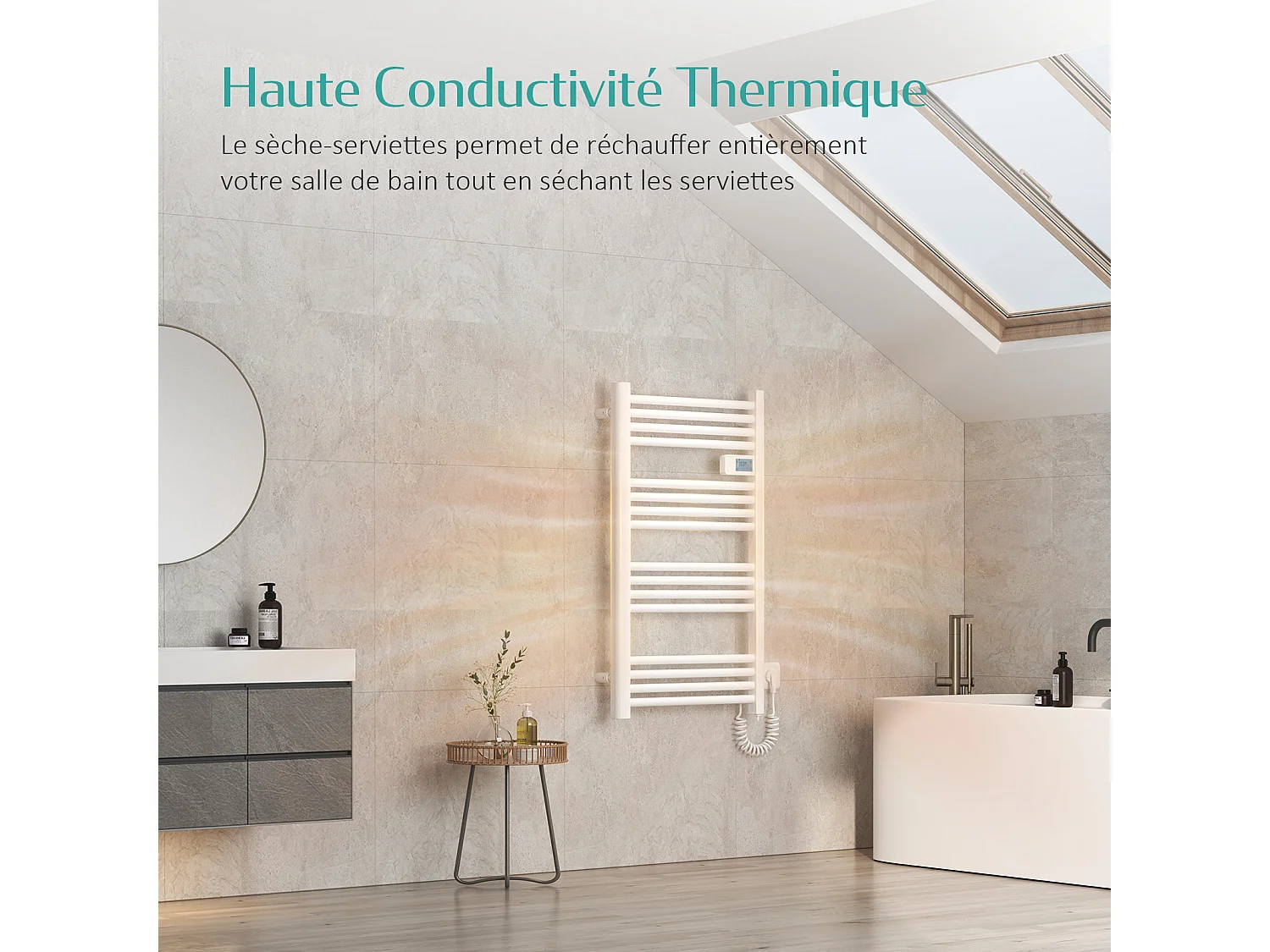 EMKE Elektrische Handdoekradiator - Met Smart Thermostaat - Glanzend Wit - 96x54 cm - 500W - Badkamer Radiator - Elektrische Radiator