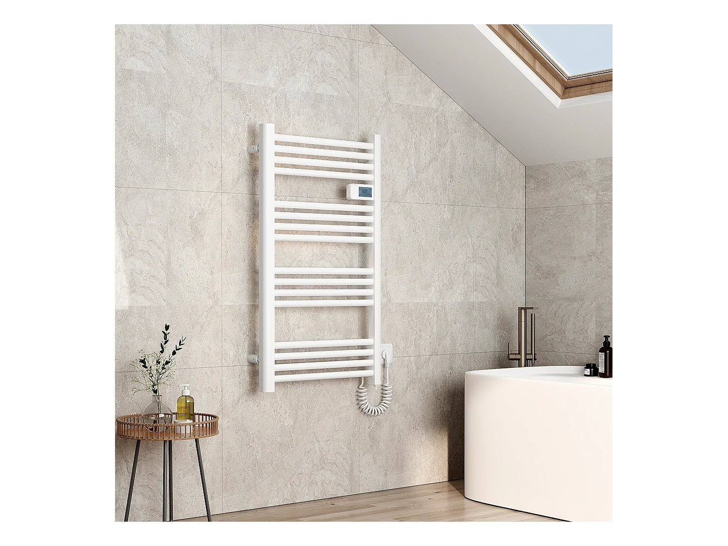 EMKE Sèche-serviette électrique Aluminium Commande tactile Température réglable - 960 x 540 mm Blanc 500W