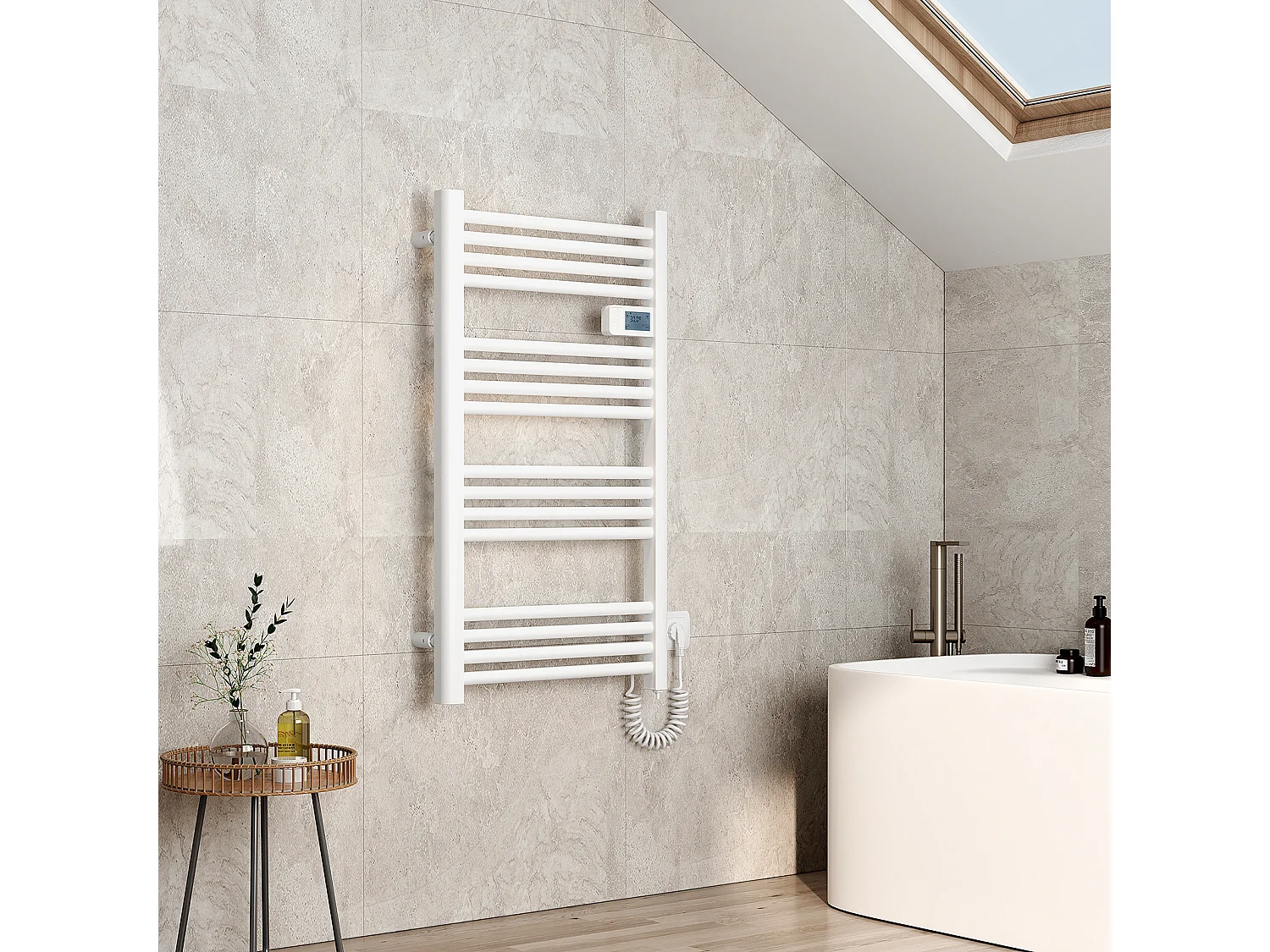 EMKE Sèche-serviette électrique Aluminium Commande tactile Température réglable - 960 x 540 mm Blanc 500W