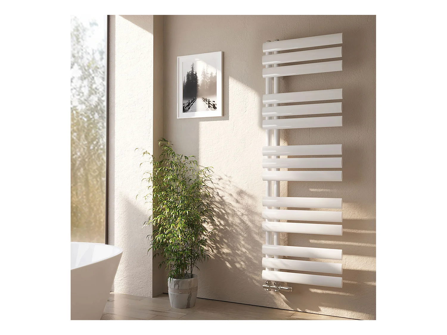 Sèche-serviette eau chaude EMKE raccord latéral radiateur sèche-serviettes blanc 143 × 40 cm 484 watts