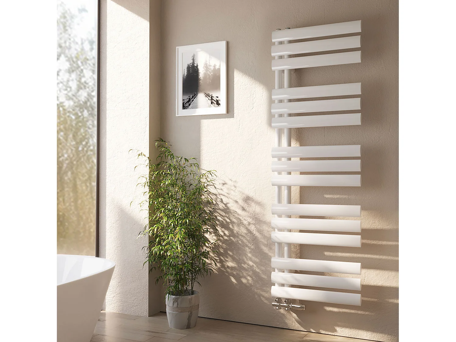 Sèche-serviette eau chaude EMKE raccord latéral radiateur sèche-serviettes blanc 143 × 40 cm 484 watts