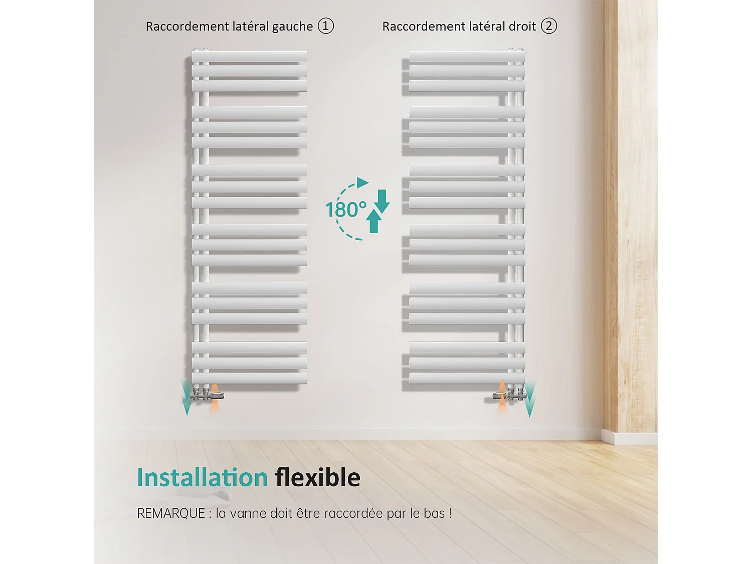 EMKE scaldasalviette ad acqua calda con attacco laterale bianco scaldasalviette 174 × 50 cm 683 watt