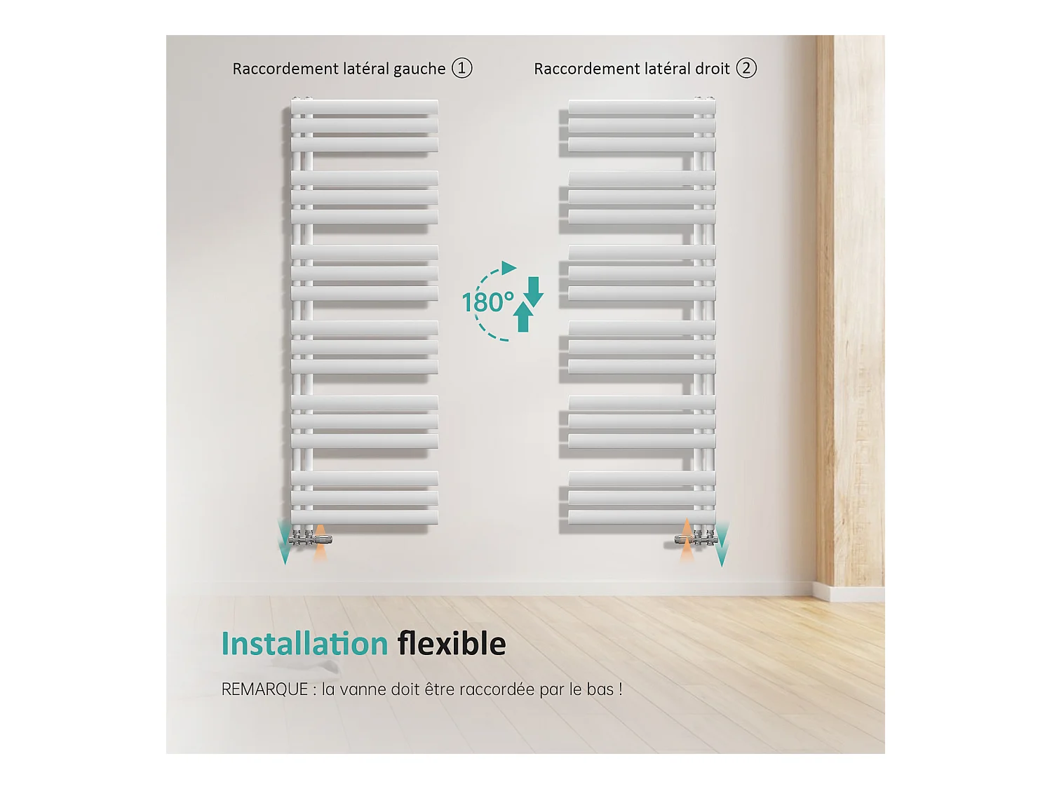 EMKE Handdoekradiator, zijaansluiting, Wit, 174 x 50 cm, 683 Watt