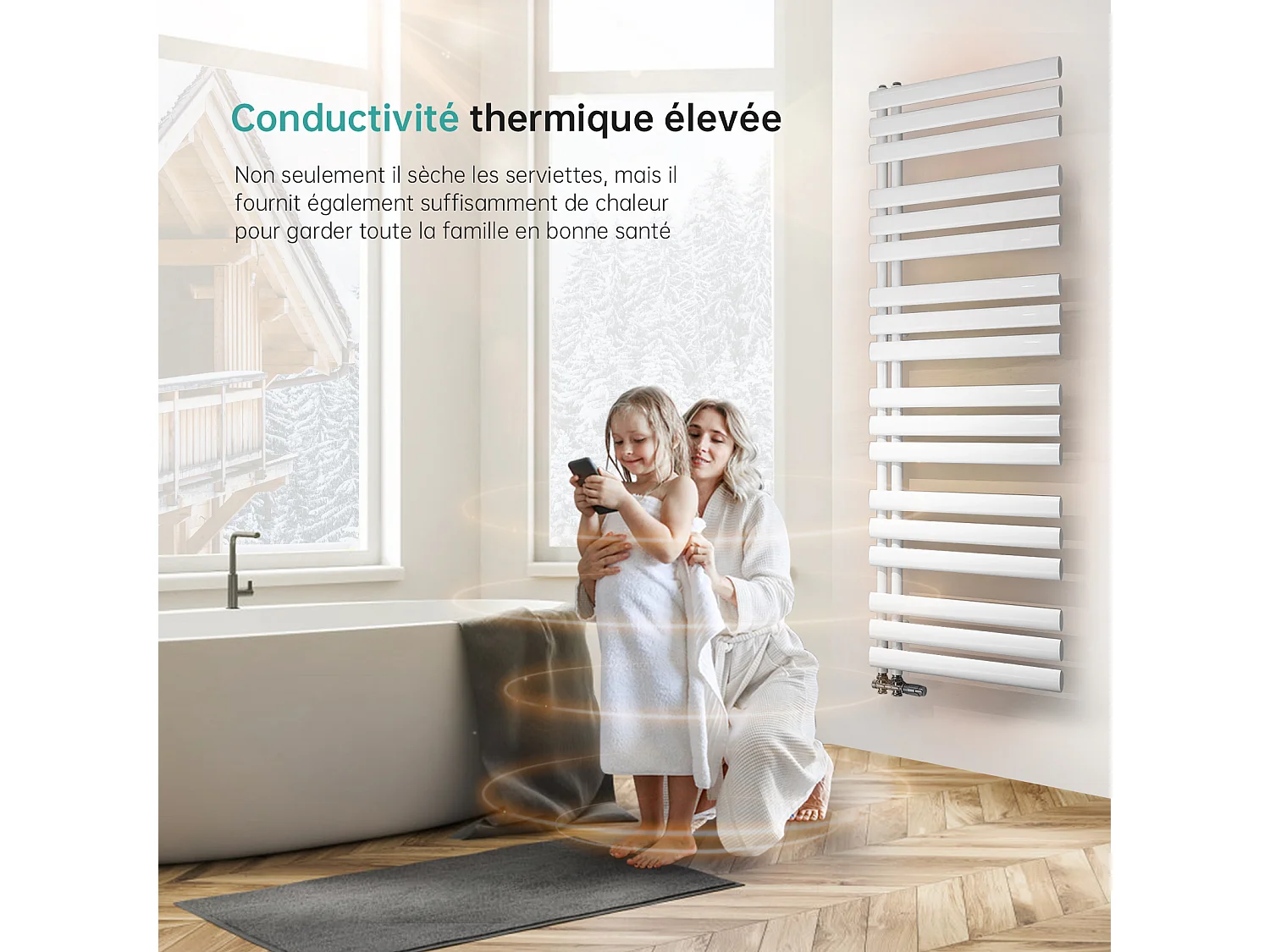 Sèche-serviette eau chaude EMKE raccord latéral radiateur sèche-serviettes blanc 174 × 50 cm 683 watts