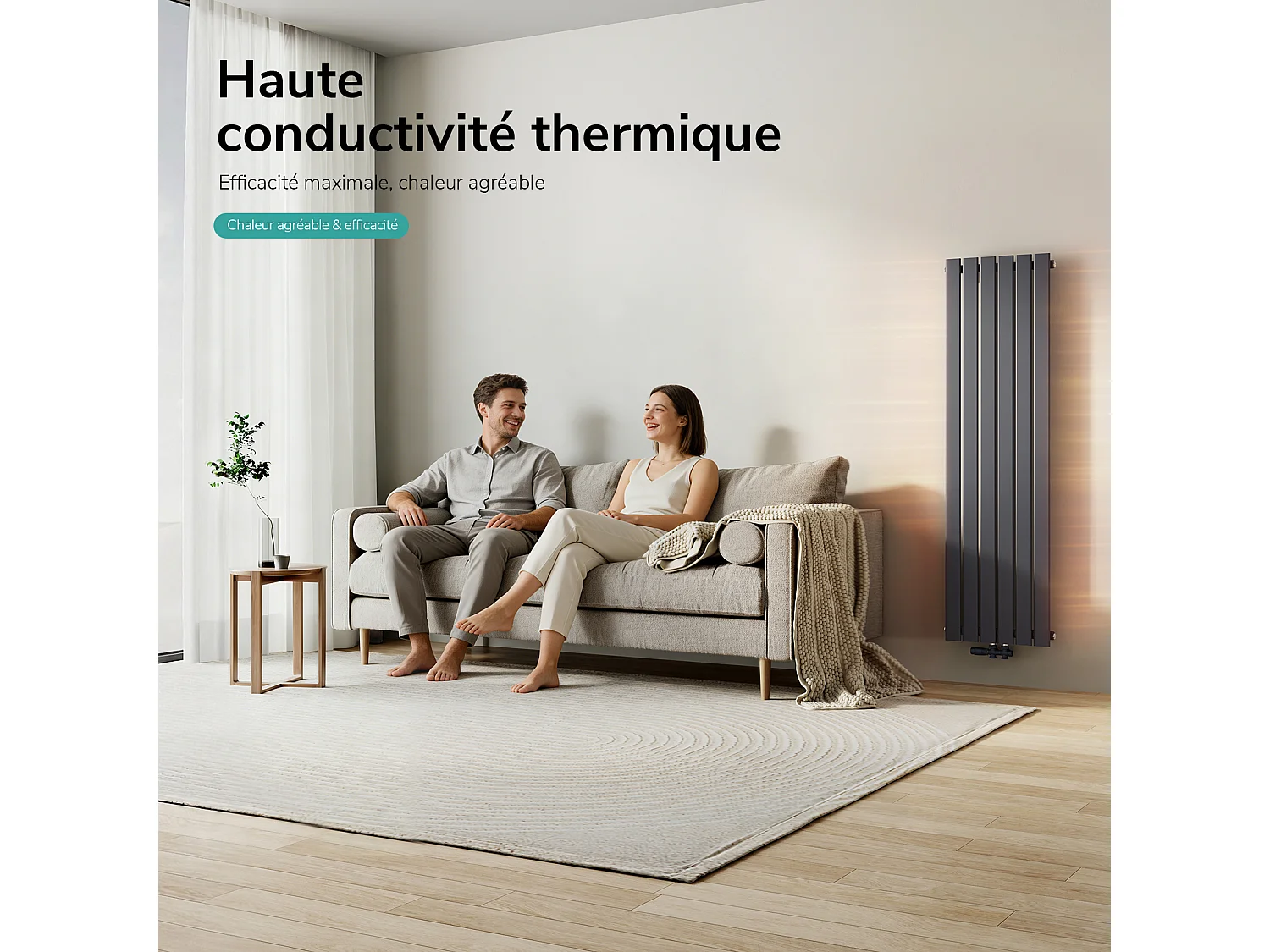 EMKE Radiateur à Eau Chaude, Radiateur plat seule couche connexion centrale, Montage mural vertical design, Anthracite 160x46cm
