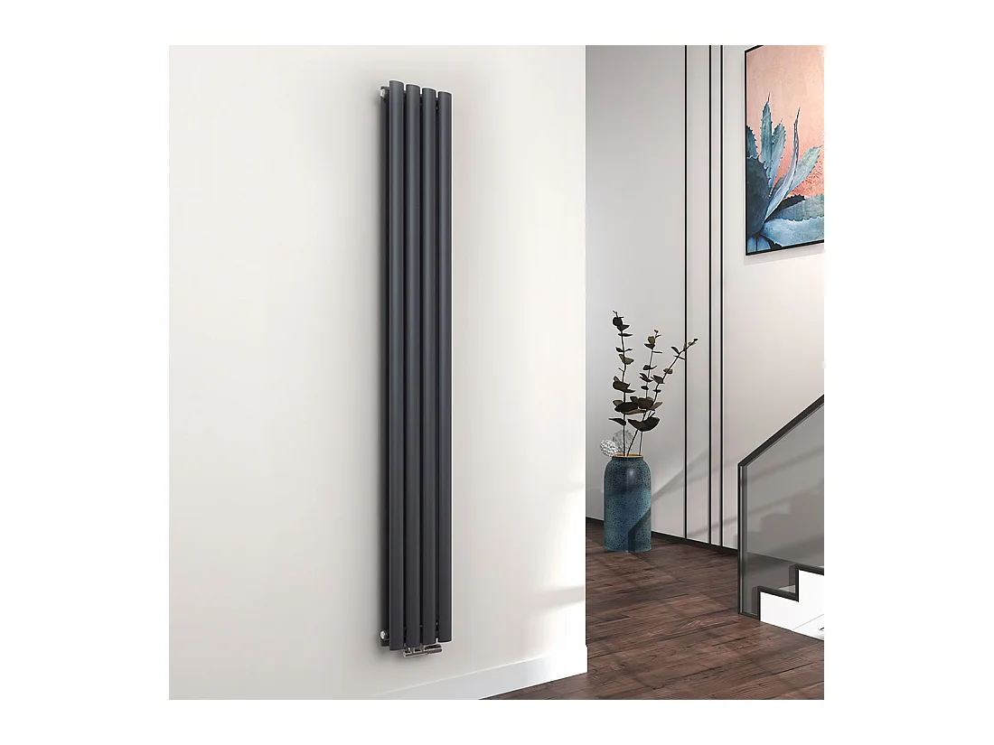 EMKE Design Radiator - Ovale Buizen - 180x24 cm - Dubbel - Mat Antraciet - 678 W - Verwarming Alle Ruimtes
