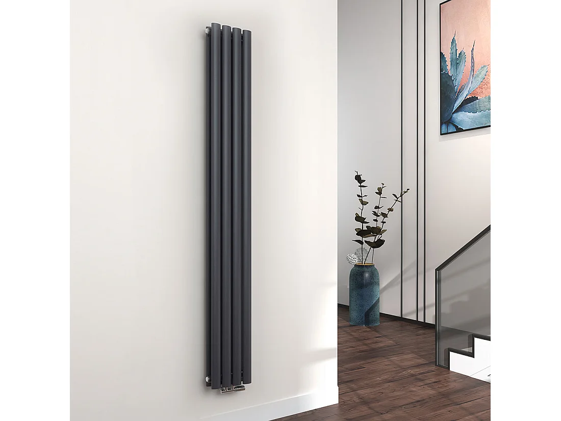 EMKE Radiateur eau chaude en acier Tube Rond Radiateur Mural Anthracite 180x24cm 678W Double Couche