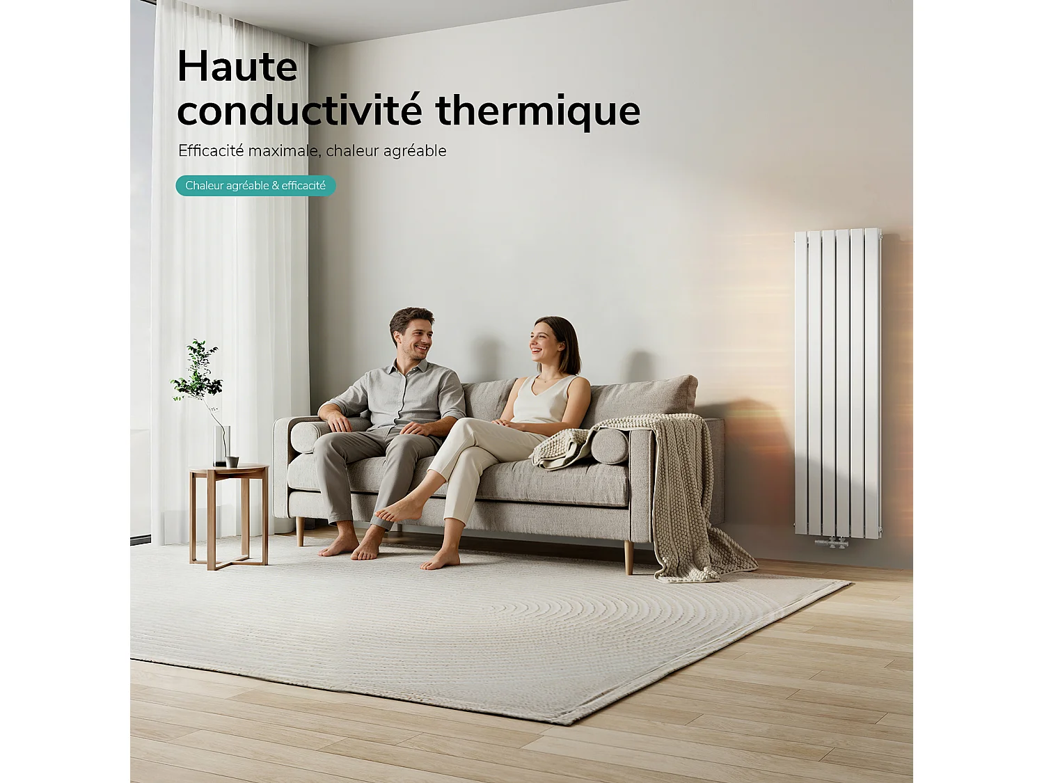 EMKE Radiateur eau chaude en acier Tube Plat Radiateur Mural Blanc 160x46cm 1490W Double Couche