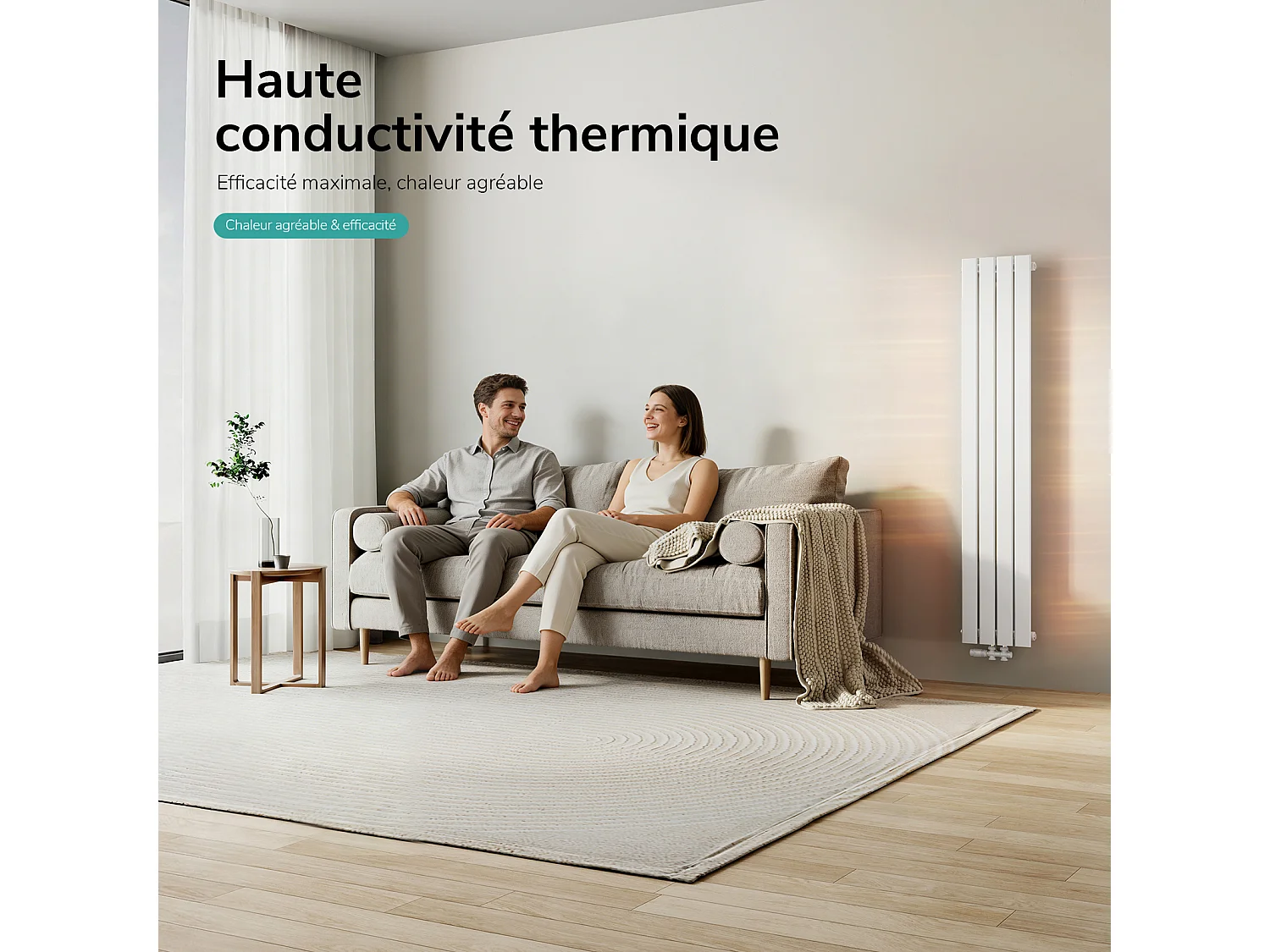EMKE Zentralheizkörper 160 x 30 cm 501W, schmaler vertikaler Warmwasserheizkörper aus weißem Stahl