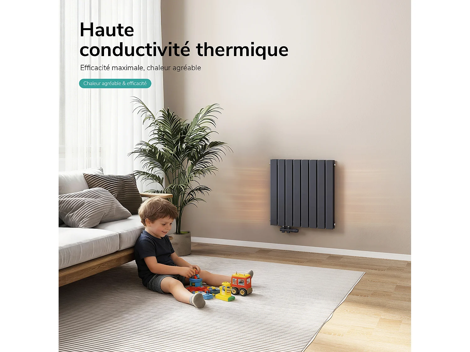 EMKE Radiateur eau chaude en acier Tube Plat Radiateur Mural Anthracite 63x62cm 826W Double Couche