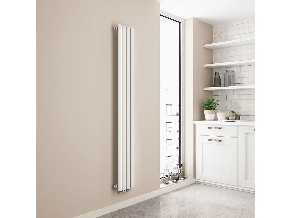 EMKE Radiateur eau chaude en acier Tube Rond Radiateur Mural Blanc 160x24cm 427W Seule Couche