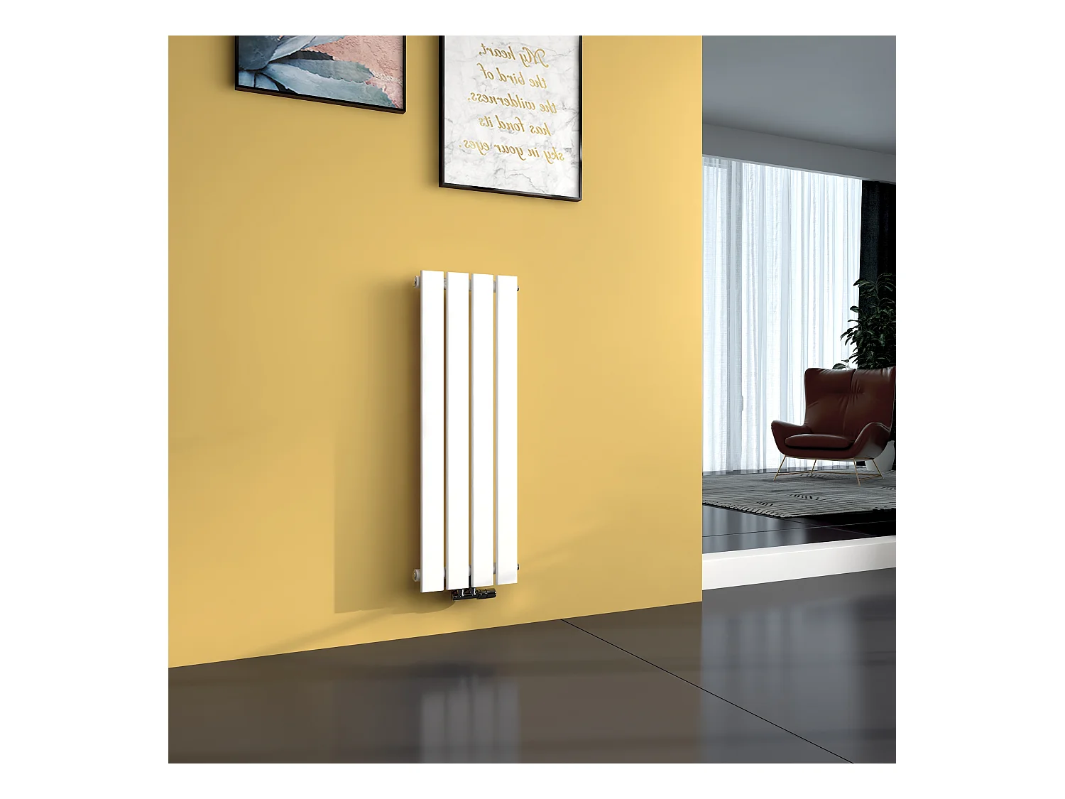 EMKE Radiateur à Eau Chaude, Radiateur plat seule couche connexion centrale, Blanc 90x30cm