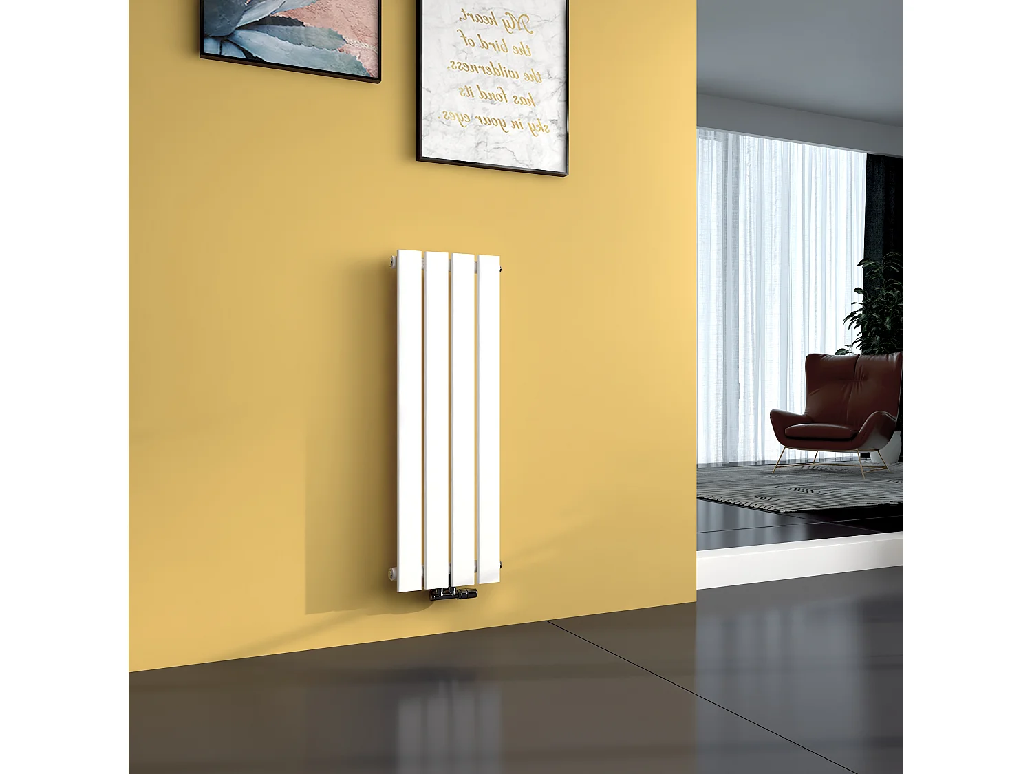 EMKE Radiateur à Eau Chaude, Radiateur plat seule couche connexion centrale, Blanc 90x30cm