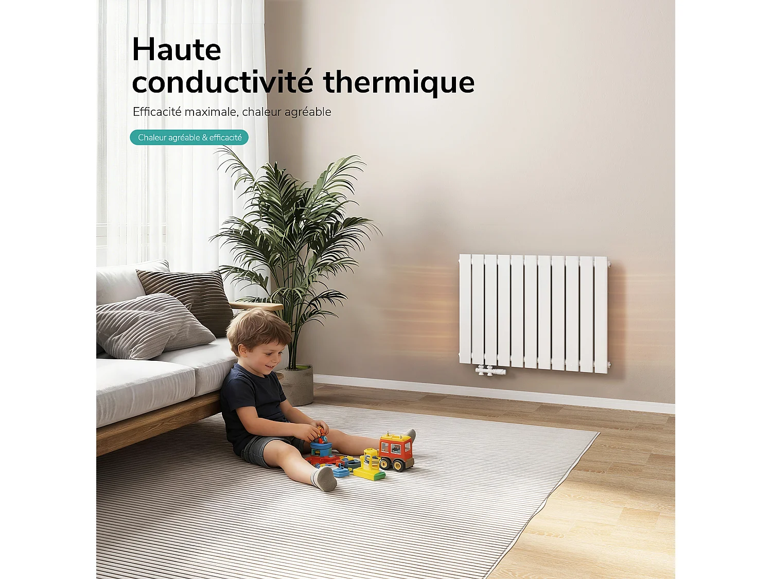 EMKE Radiateur à Eau Chaude, Radiateur plat seule couche connexion latérale, Blanc 63x85cm