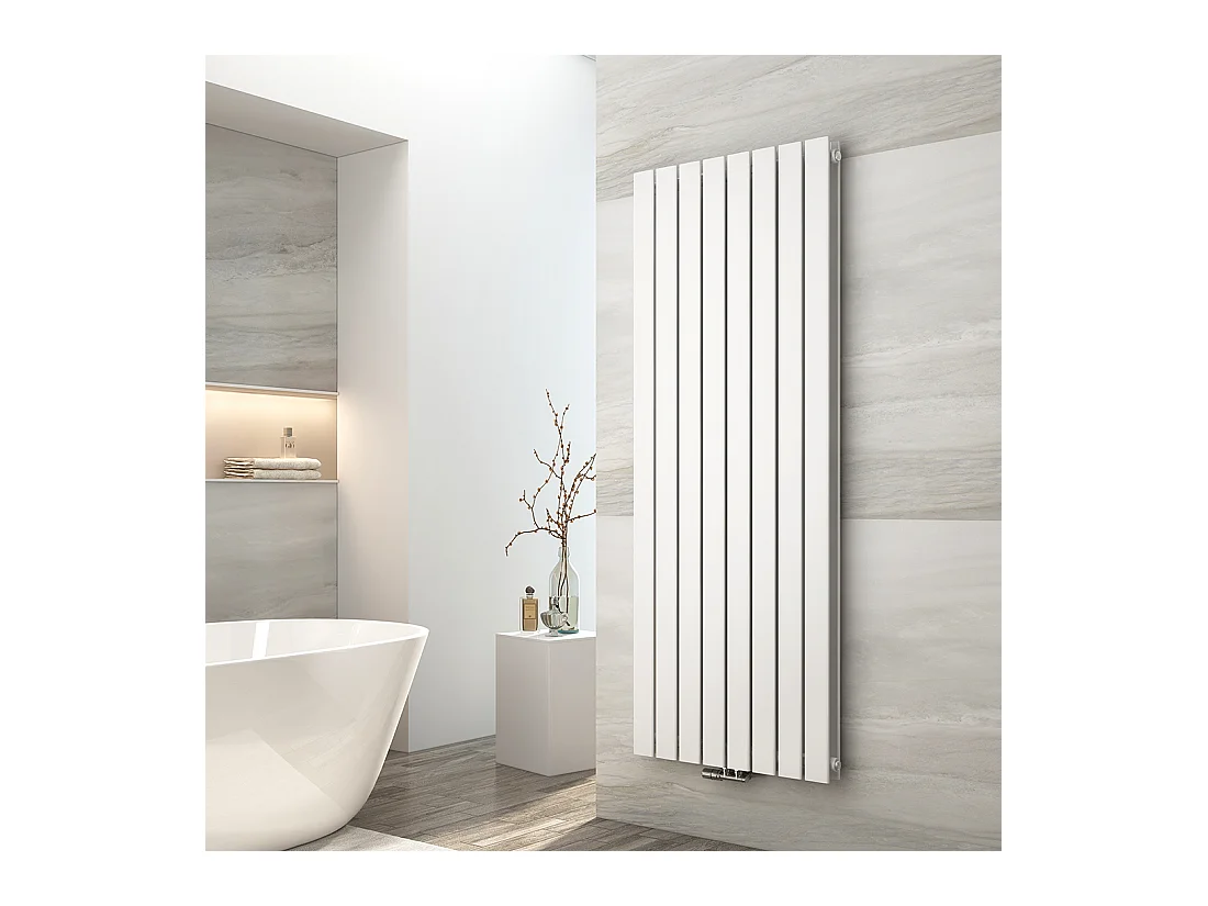 EMKE Radiateur eau chaude en acier Tube Plat Radiateur Mural Blanc 160x61cm 1998W Double Couche