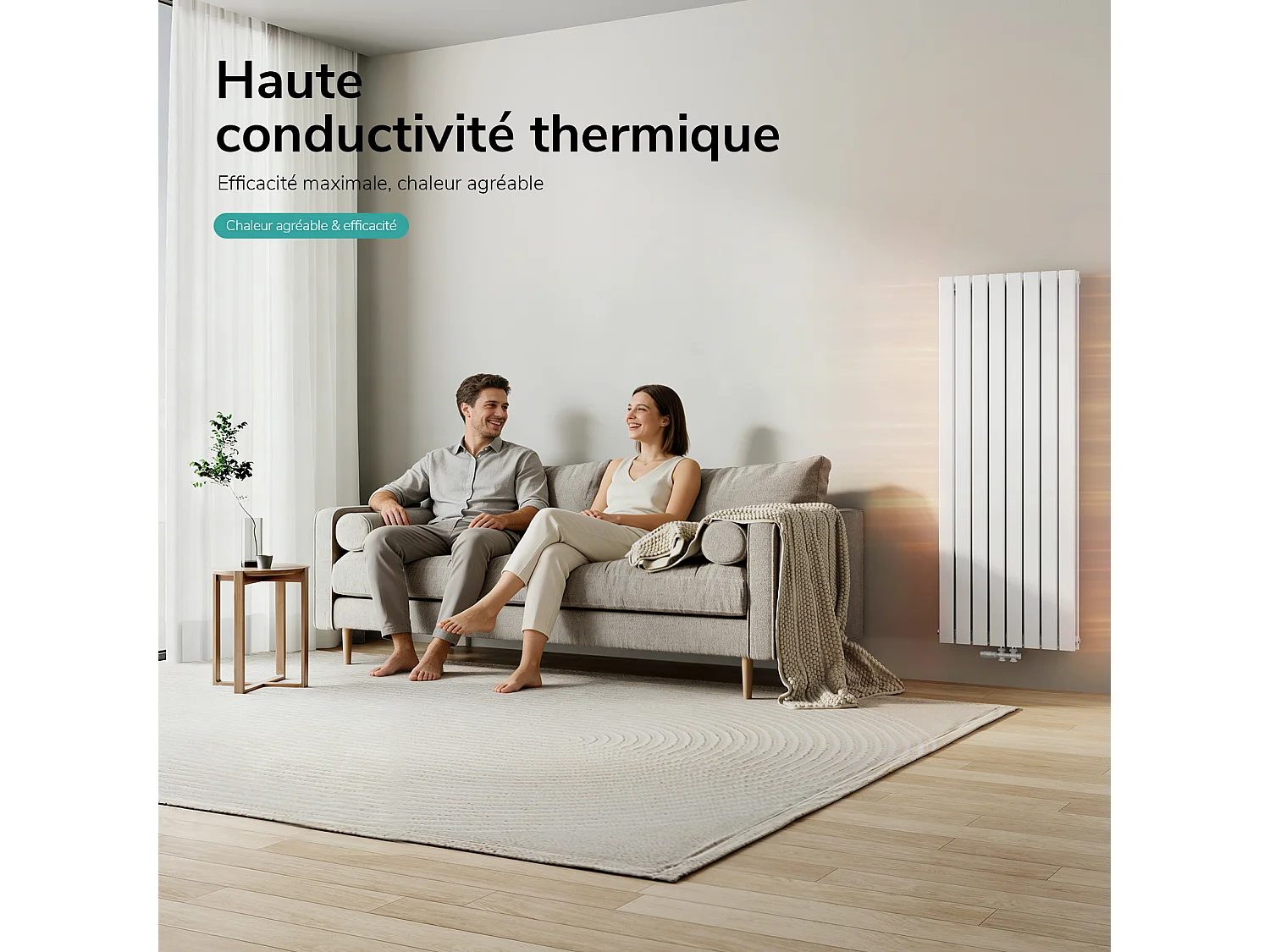 EMKE Radiateur eau chaude en acier Tube Plat Radiateur Mural Blanc 160x62cm 1988W Double Couche