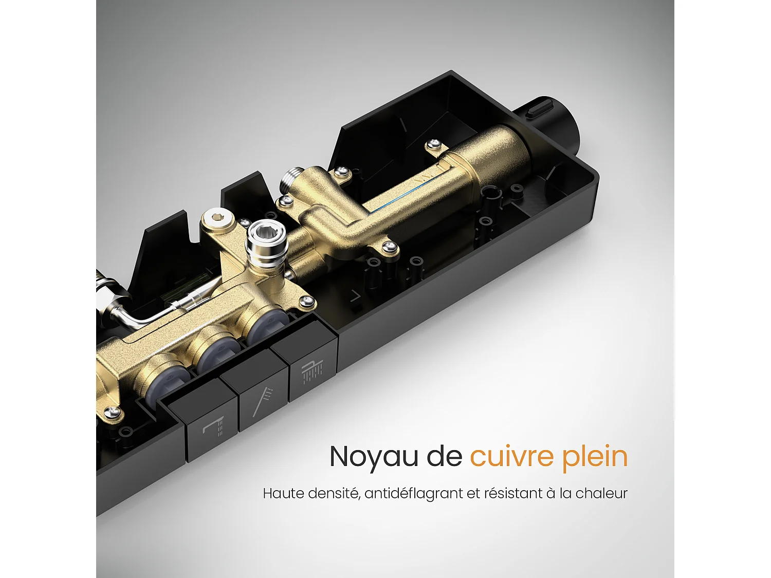 EMKE Thermostat-Duschsäule mit 38°C, große Kopfbrause und Multimode-Handbrause, Kreisform, Schwarz