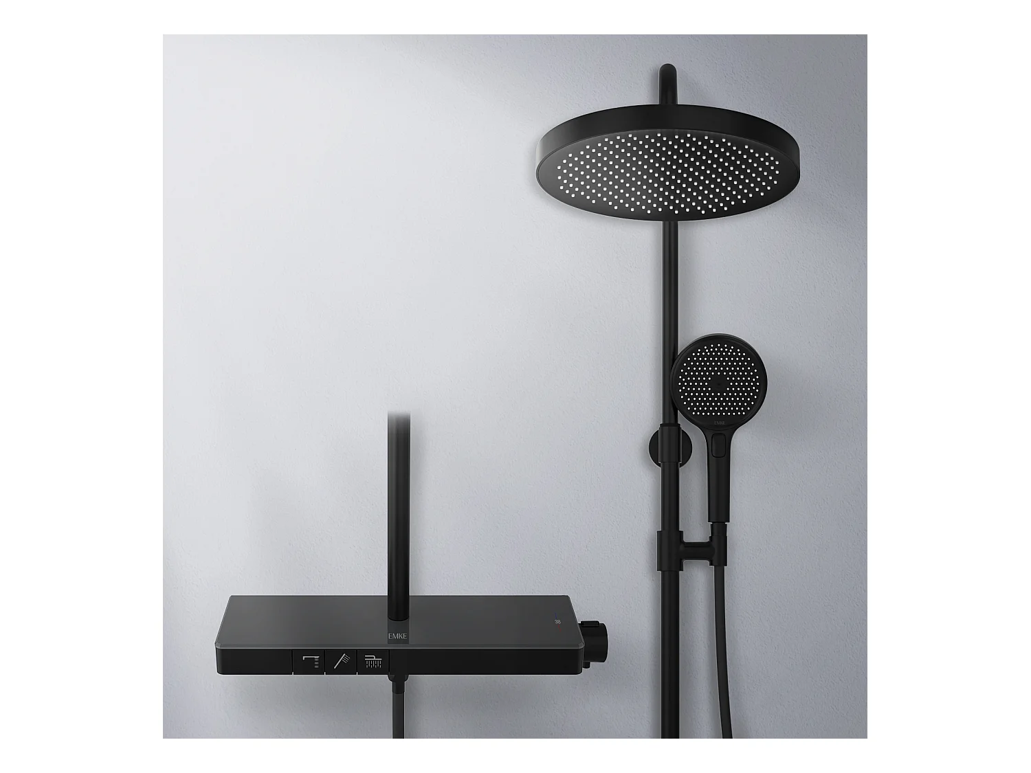 EMKE Thermostaatdouchekolom met 38°C, grote hoofddouche en multimode handdouche, Cirkel, zwart
