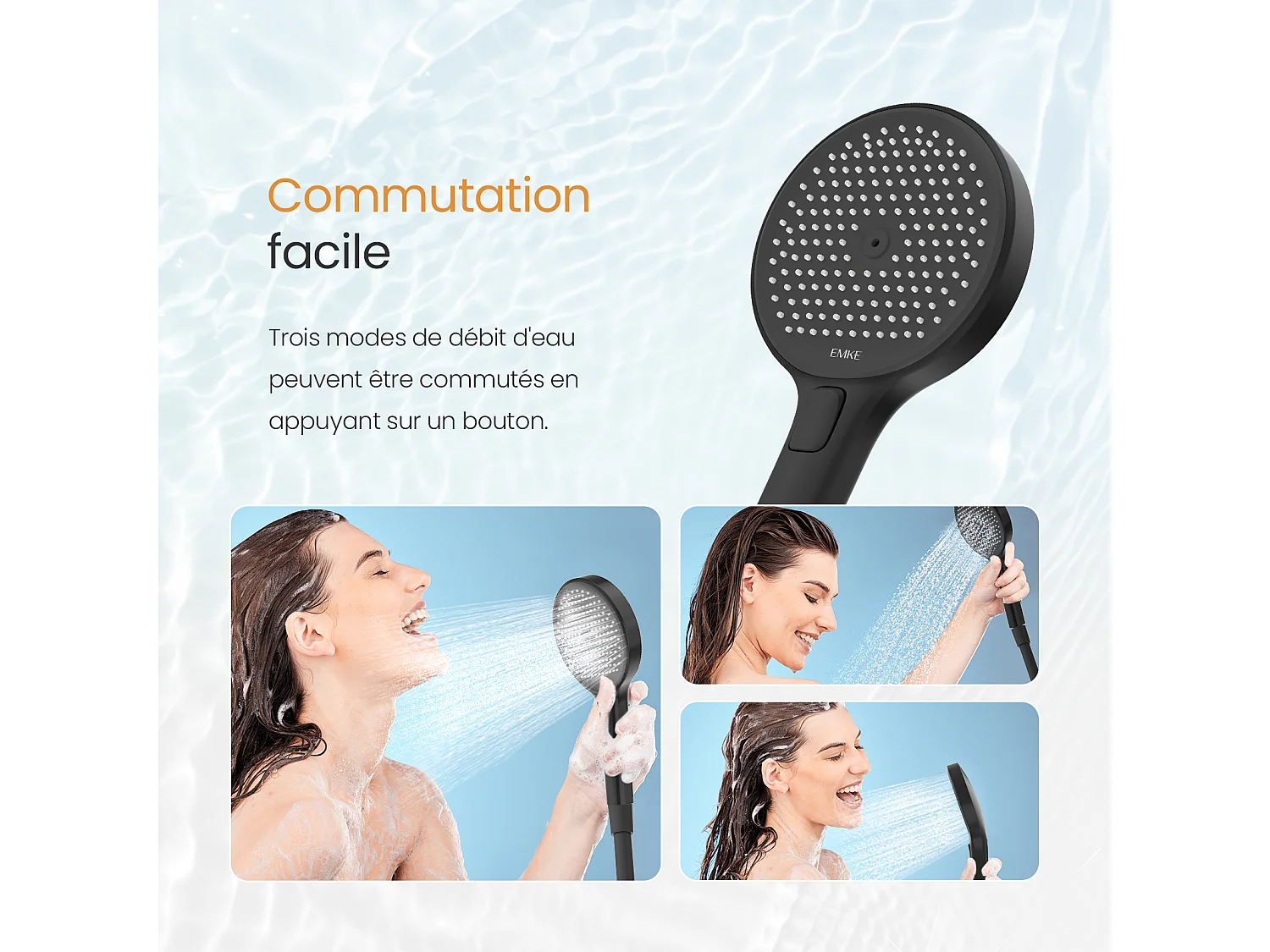 EMKE Colonne de Douche avec douche theramostat 38 °C à Grande douche de tête et douchette multimode, Cercle, noir