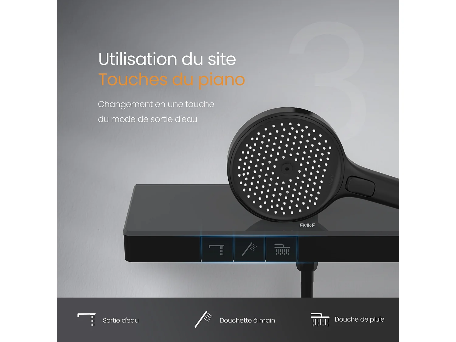 EMKE Colonne de Douche avec douche theramostat 38 °C à Grande douche de tête et douchette multimode, Cercle, noir