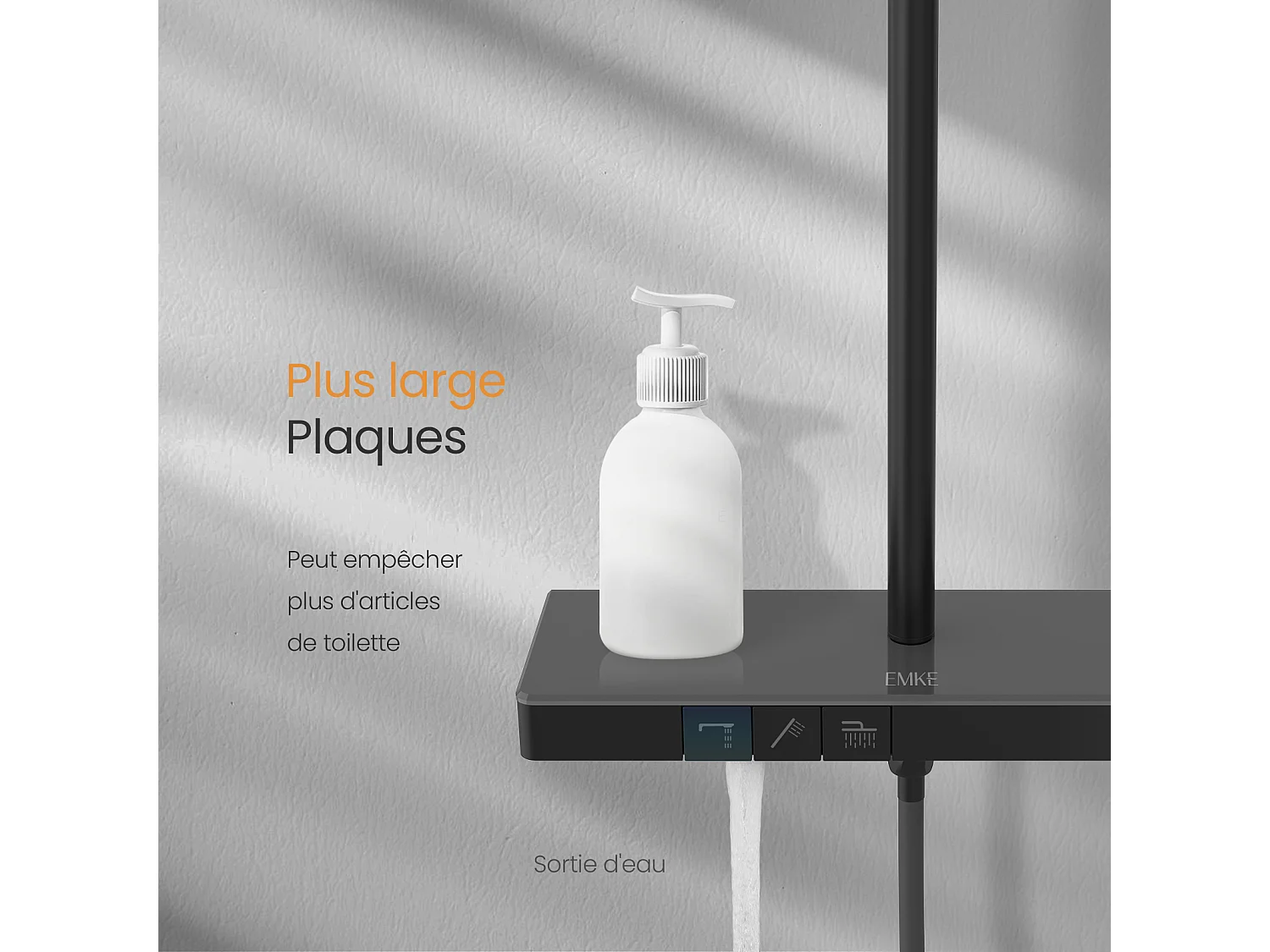 EMKE Colonne de Douche avec douche theramostat 38 °C à Grande douche de tête et douchette multimode, Cercle, noir