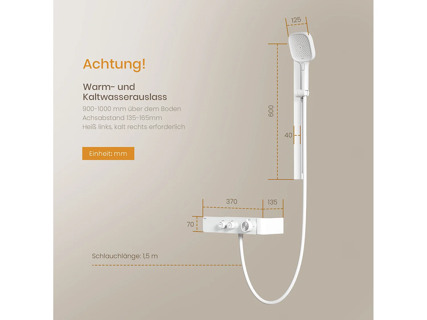 EMKE Thermostatische douchestang – Mat wit, verstelbare waterstroom, gescheiden minimalistisch ontwerp, handdouche met 3 functies, doucheset