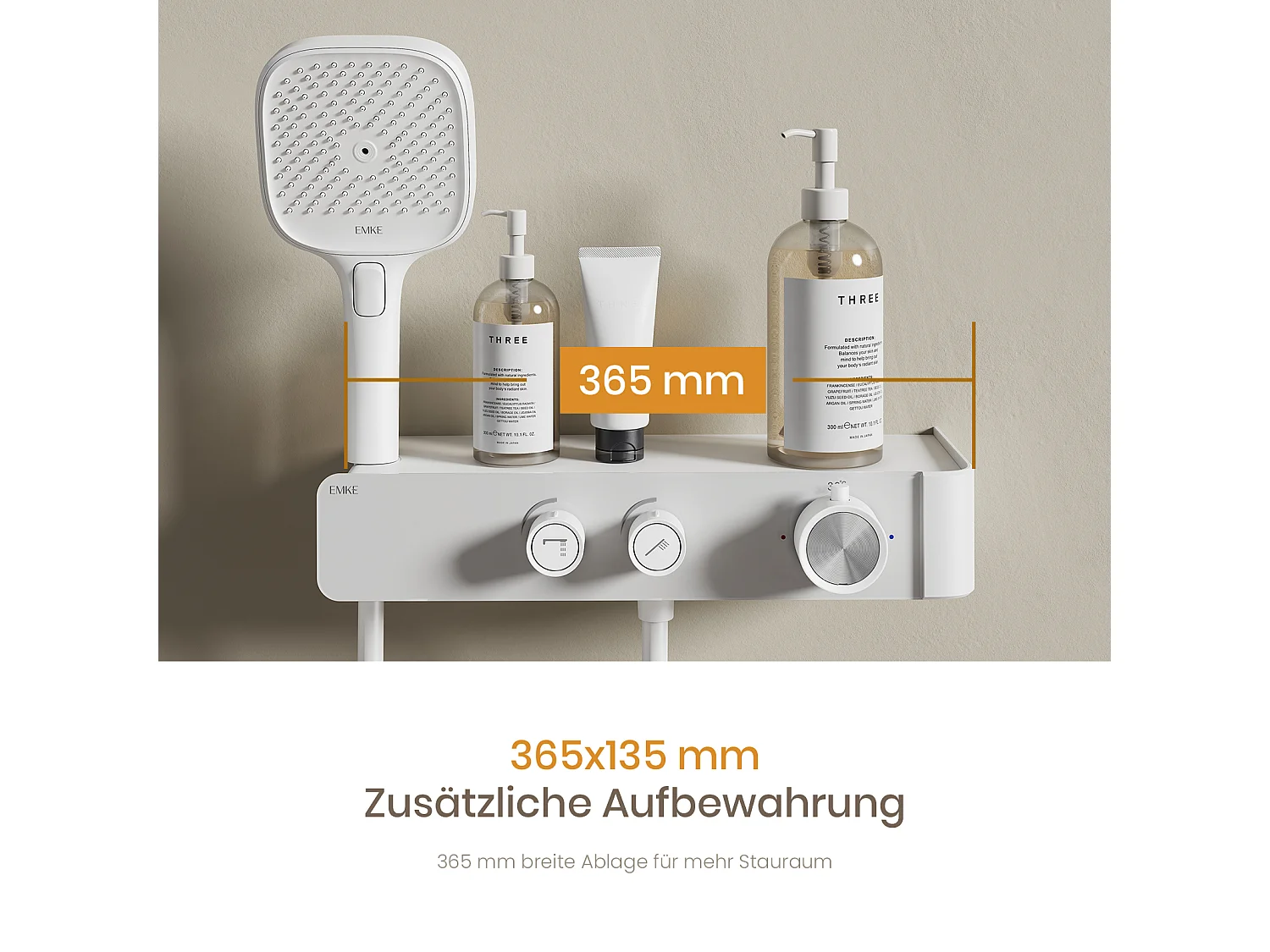EMKE Thermostatische douchestang – Mat wit, verstelbare waterstroom, gescheiden minimalistisch ontwerp, handdouche met 3 functies, doucheset