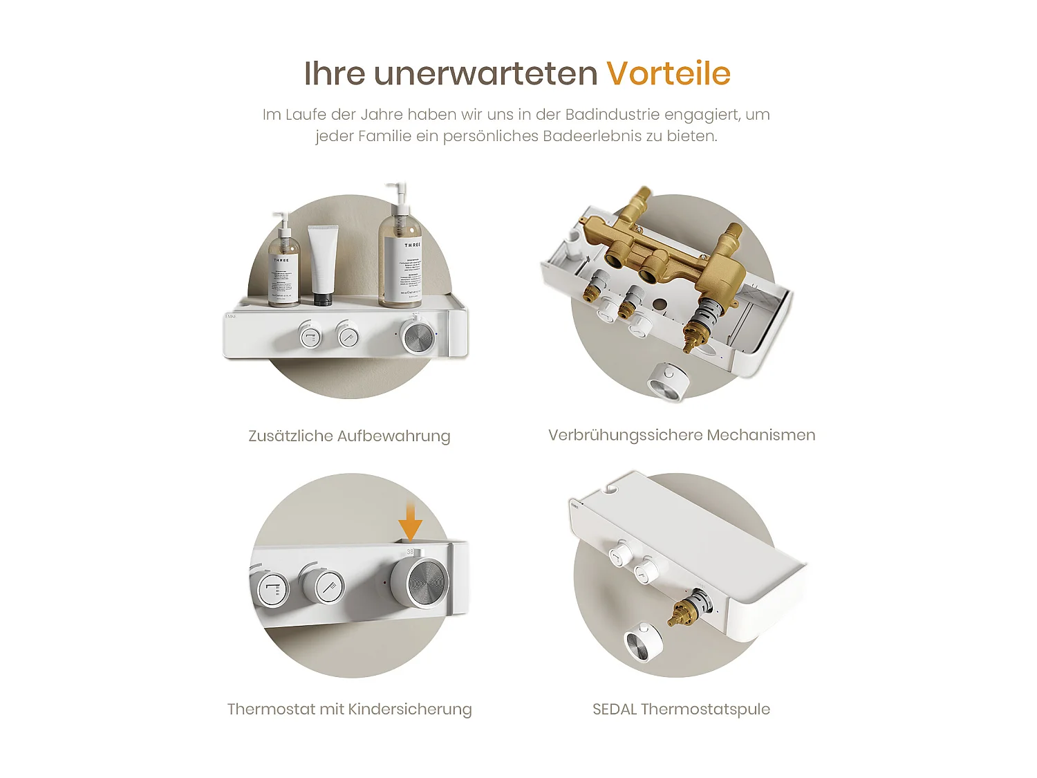 EMKE Thermostatische douchestang – Mat wit, verstelbare waterstroom, gescheiden minimalistisch ontwerp, handdouche met 3 functies, doucheset