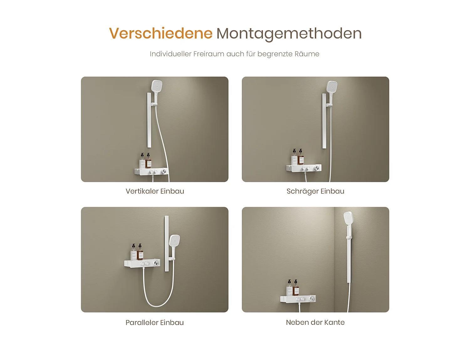 EMKE Thermostatische douchestang – Mat wit, verstelbare waterstroom, gescheiden minimalistisch ontwerp, handdouche met 3 functies, doucheset