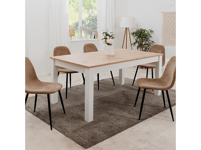 BERGEN uitschuifbare eettafel - ambachtelijk eiken en wit - 160-215 x 90 x 75 cm